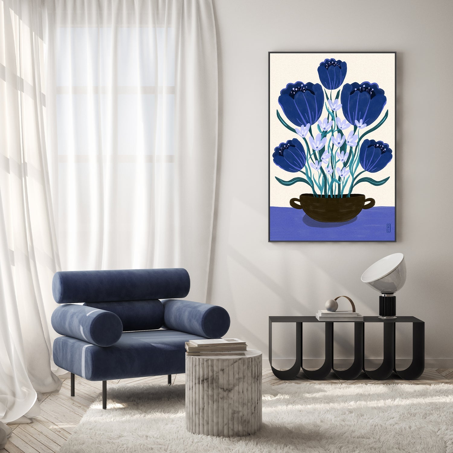 wall-art-print-canvas-poster-framed-Blue Berry Dreams Retro Flowers-7