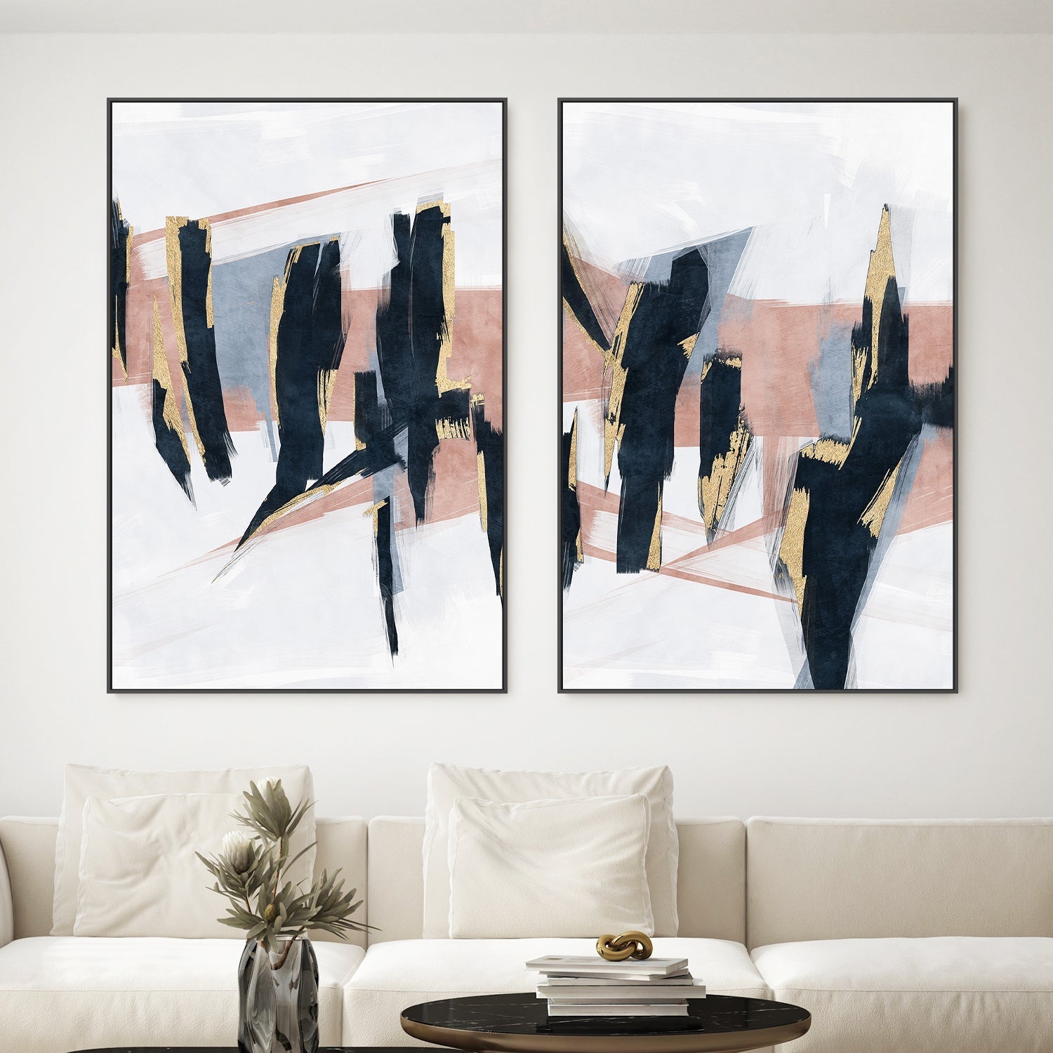 wall-art-print-canvas-poster-framed-Blue Blush, Style A & B, Set Of 2 , By Oliver Tabby-2