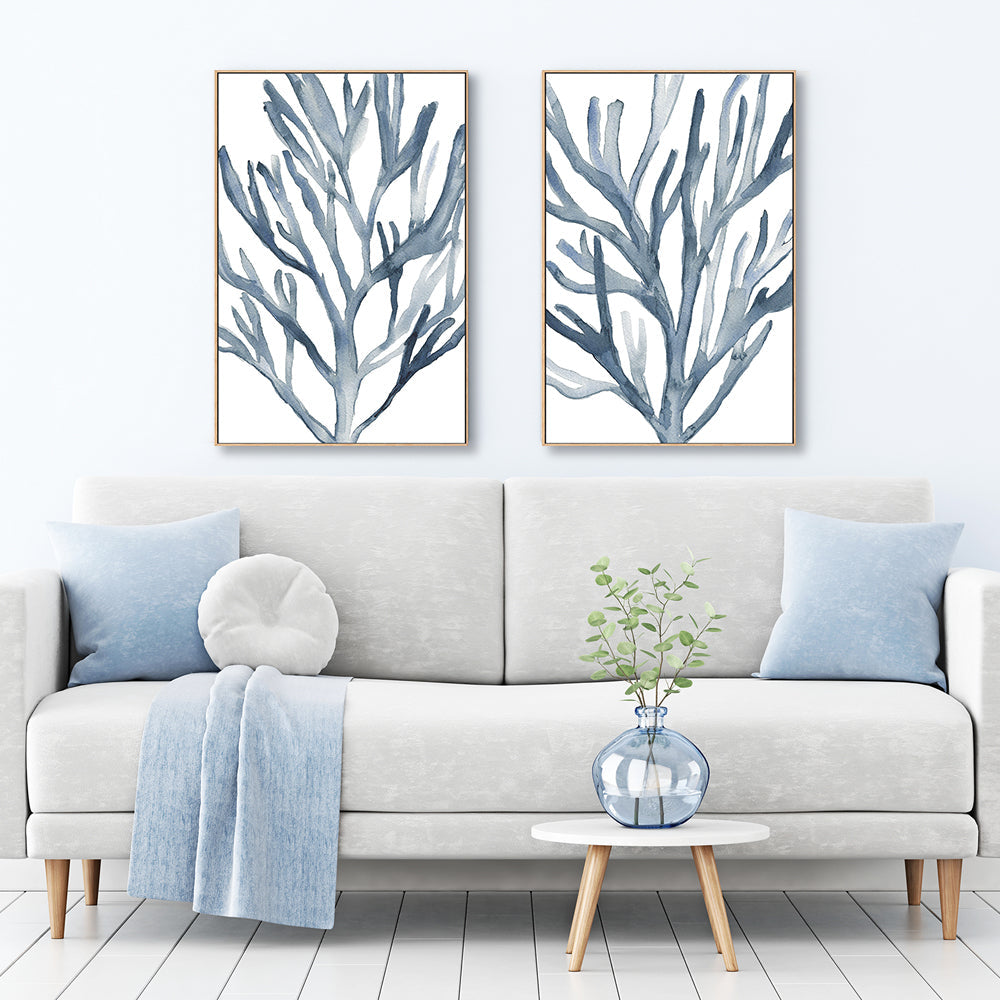 wall-art-print-canvas-poster-framed-Blue Coral, Style A & B, Set Of 2-by-Emily Wood-Gioia Wall Art