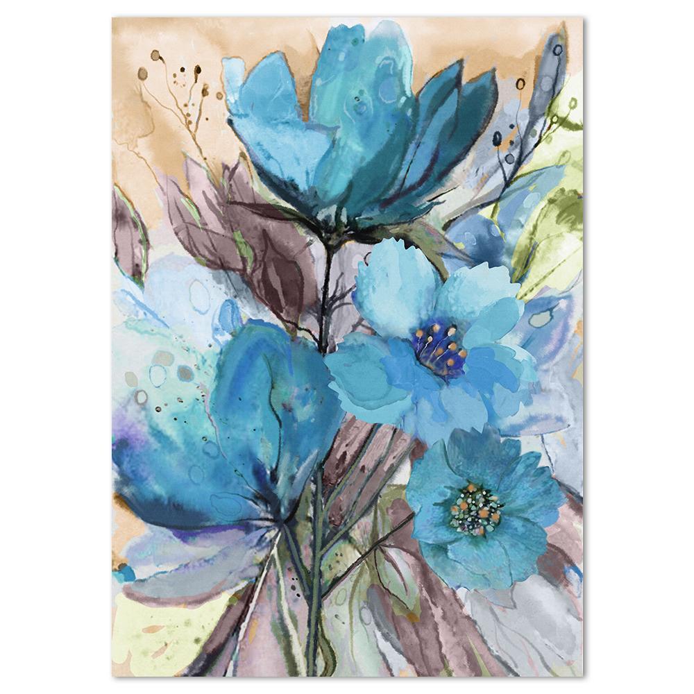 wall-art-print-canvas-poster-framed-Blue Flowers, Watercolour Painting, Style A-by-Gioia Wall Art-Gioia Wall Art