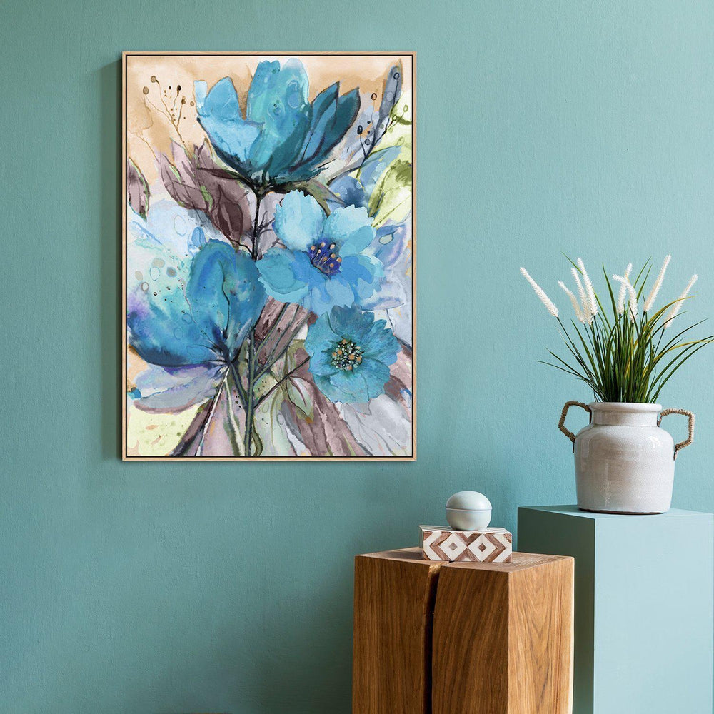 wall-art-print-canvas-poster-framed-Blue Flowers, Watercolour Painting, Style A-by-Gioia Wall Art-Gioia Wall Art