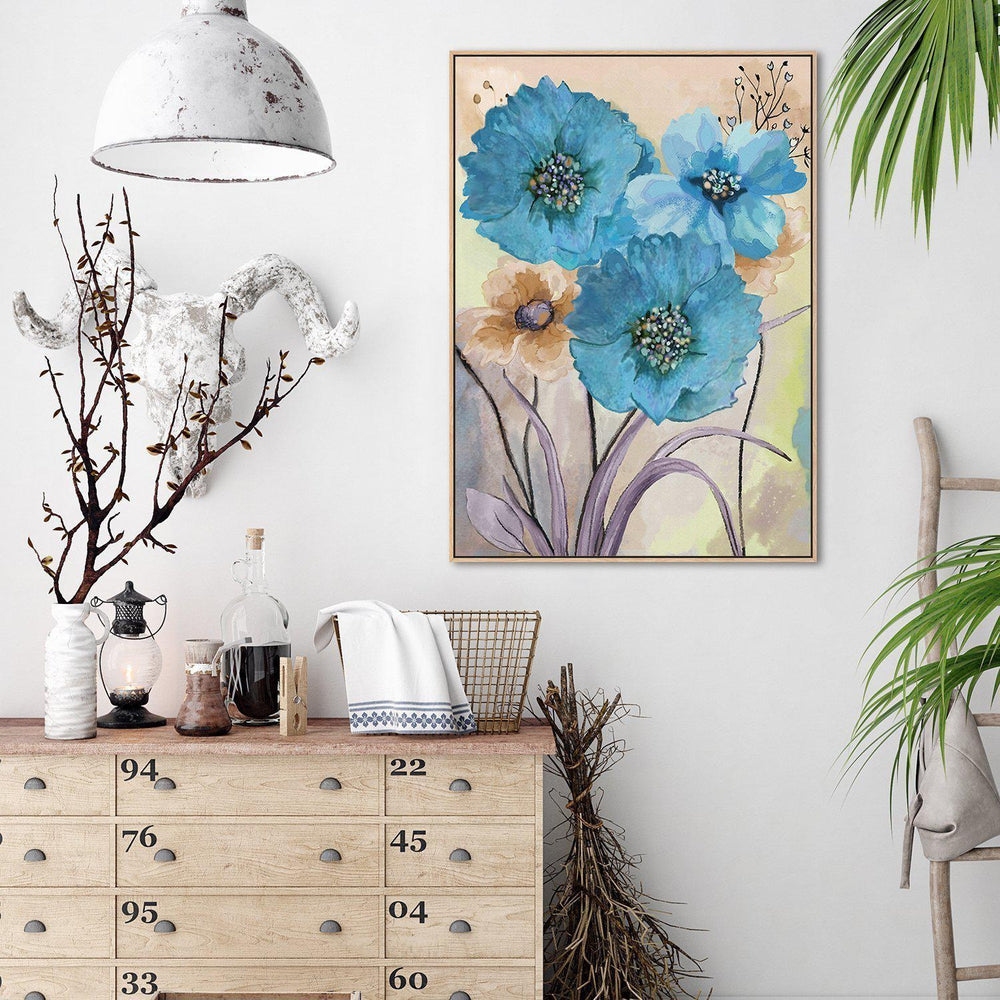 wall-art-print-canvas-poster-framed-Blue Flowers, Watercolour Painting, Style B-by-Gioia Wall Art-Gioia Wall Art