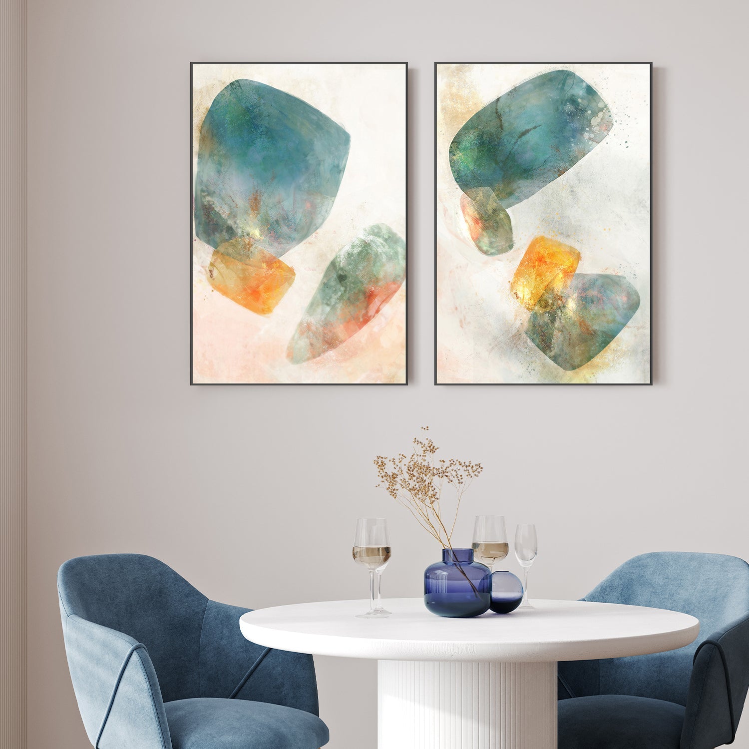 wall-art-print-canvas-poster-framed-Blue Ink Rose, Style A & B, Set Of 2 , By Ken Roko-2