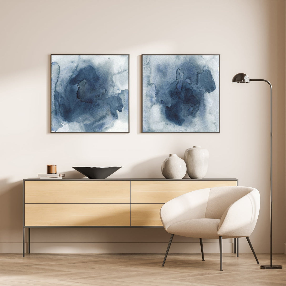 wall-art-print-canvas-poster-framed-Blue Nebula, Style A & B, Set Of 2-by-Emily Wood-Gioia Wall Art