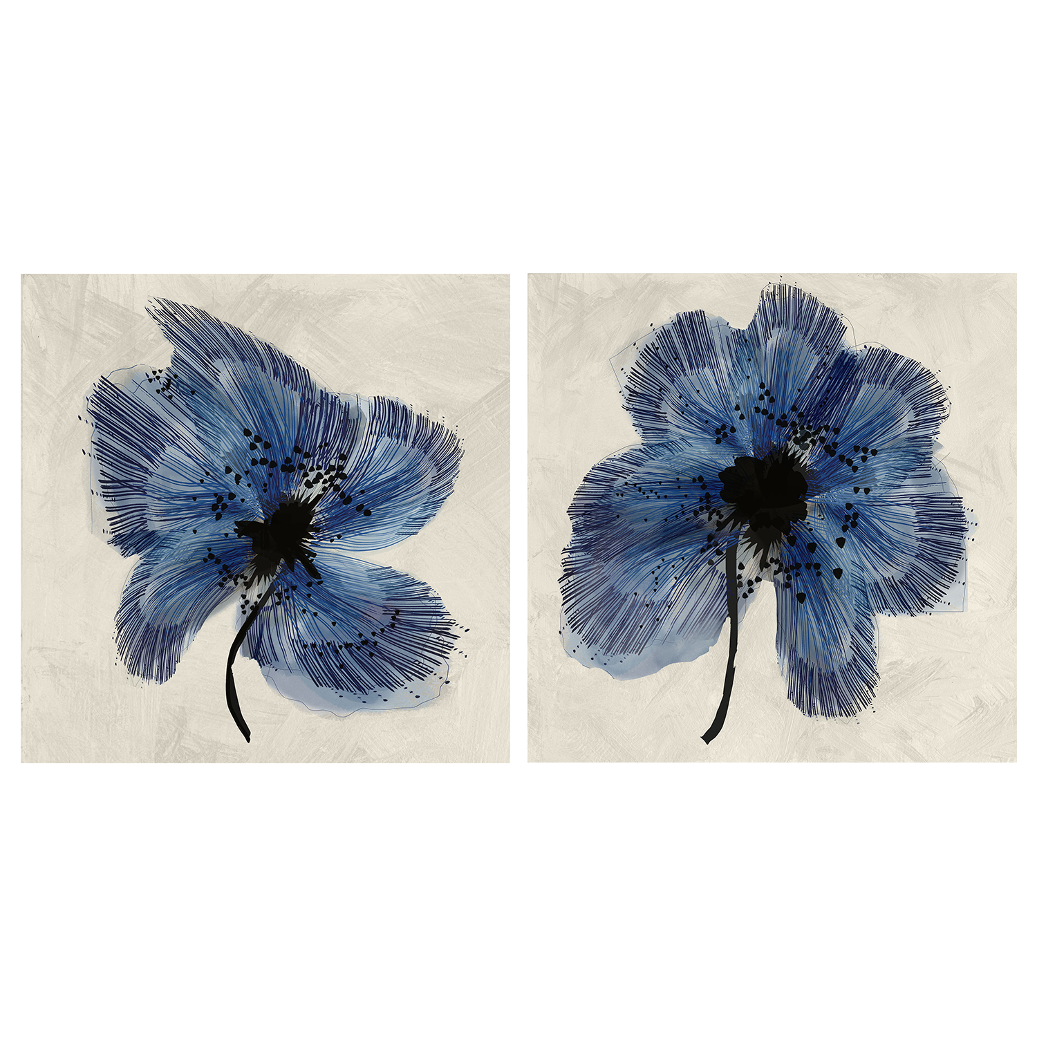 wall-art-print-canvas-poster-framed-Blue Petals, Style A & B, Set Of 2 , By Cartissi-1