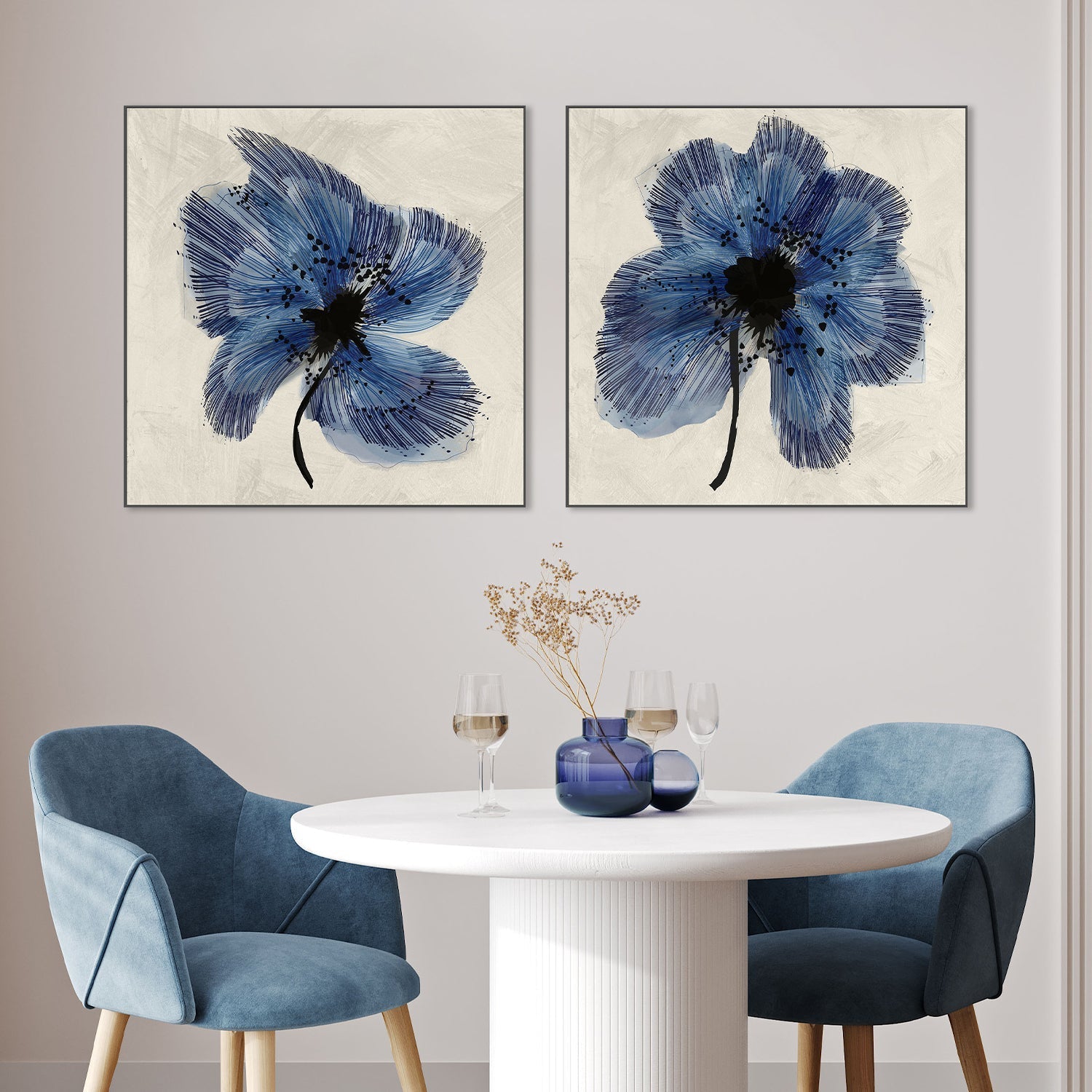 wall-art-print-canvas-poster-framed-Blue Petals, Style A & B, Set Of 2 , By Cartissi-2