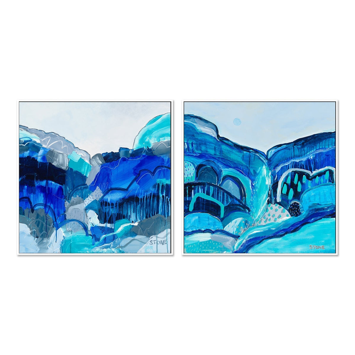 wall-art-print-canvas-poster-framed-Blue Lagoon, Style A & B, Set Of 2 , By Belinda Stone-GIOIA-WALL-ART