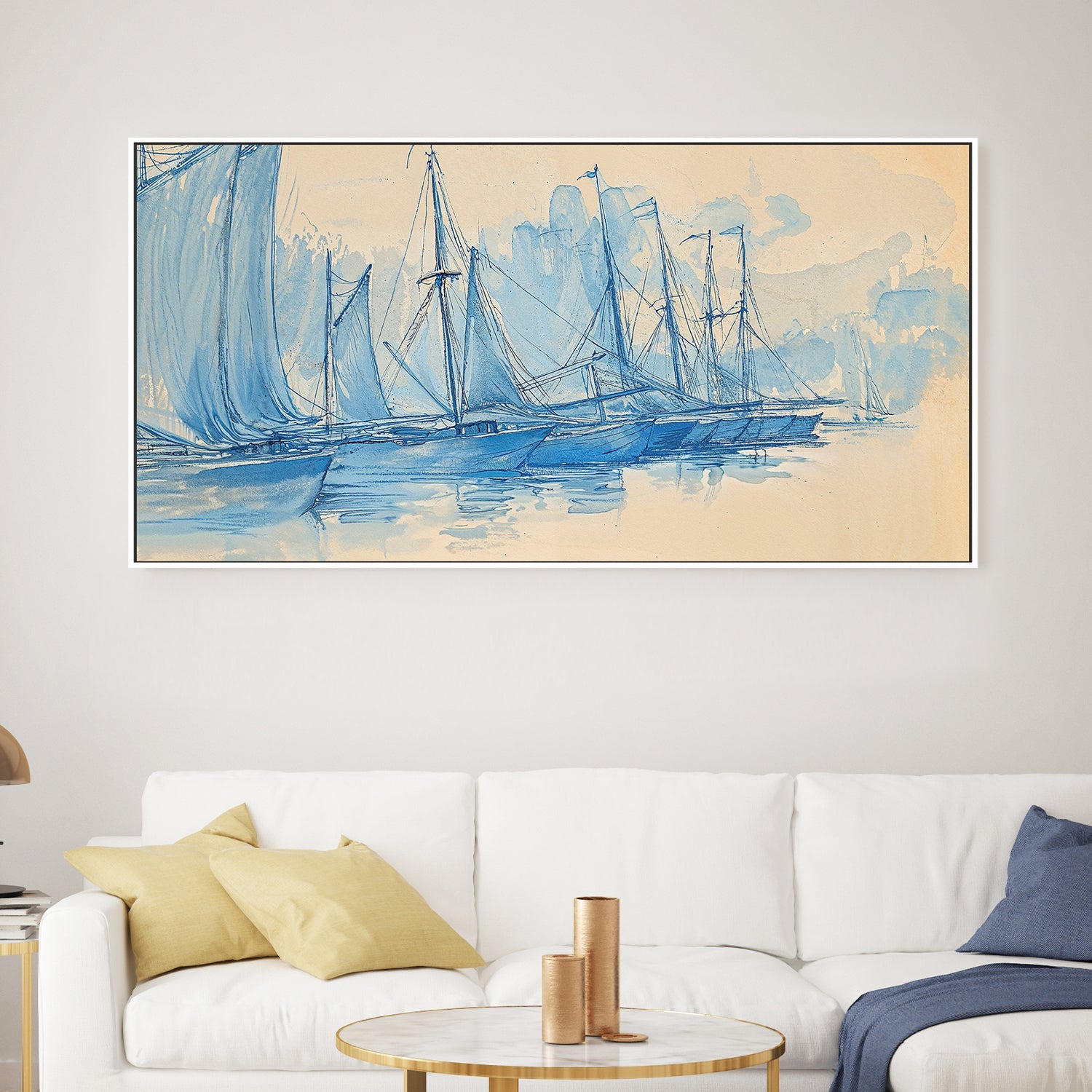 wall-art-print-canvas-poster-framed-Blue Sailboats , By Lady Hana-2