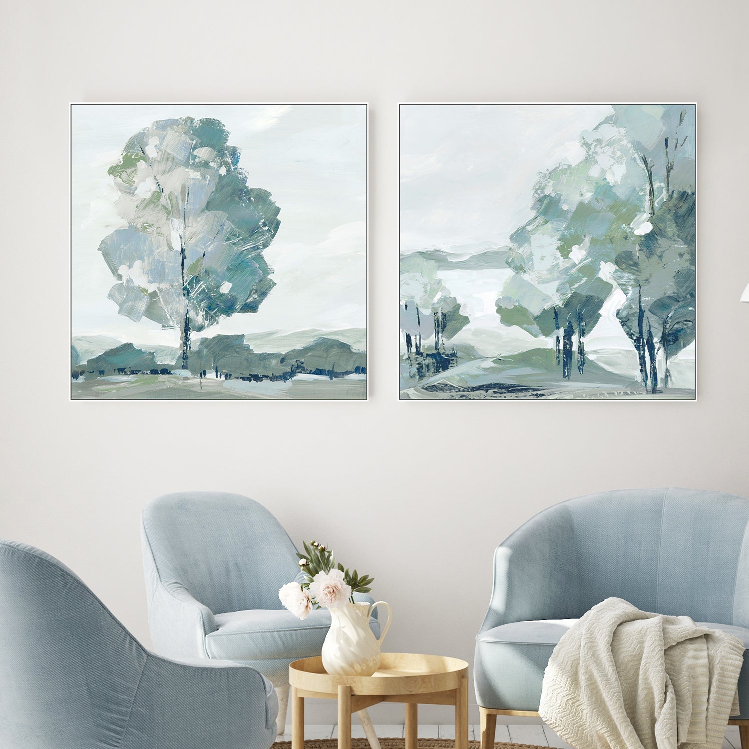 wall-art-print-canvas-poster-framed-Blue Tree Forest, Style A & B, Set Of 2 , By Leda Robertson-2