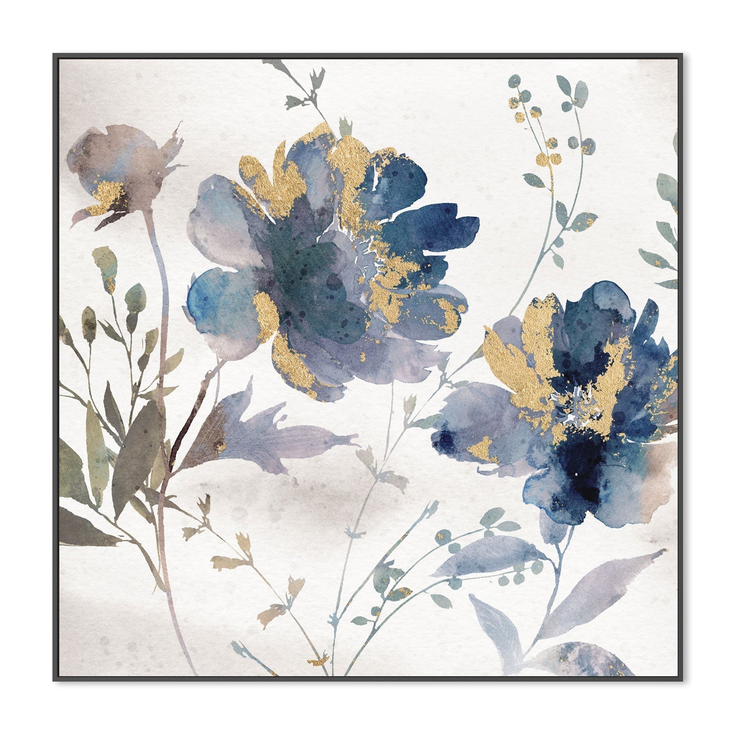 wall-art-print-canvas-poster-framed-Blue Watercolor Florals, Style A , By Nina Blue-3