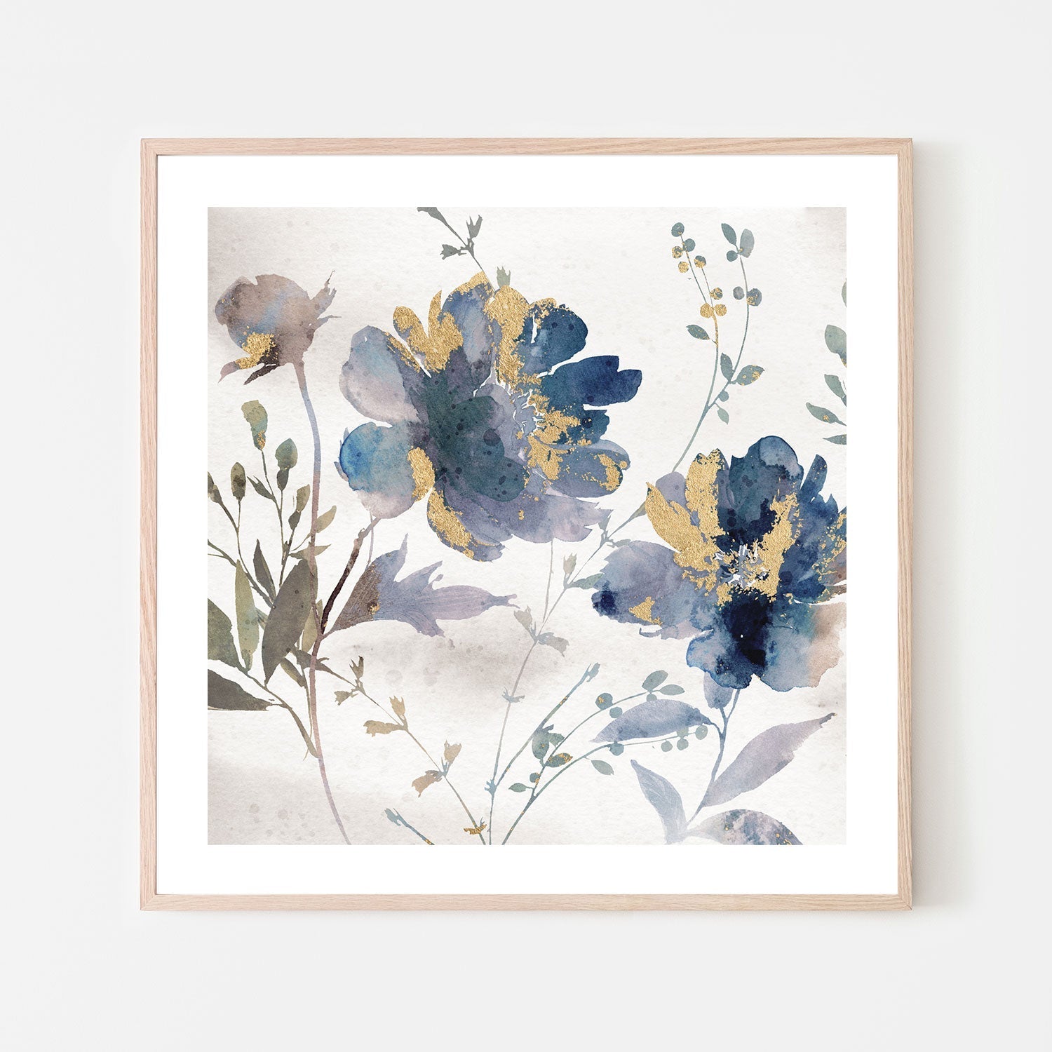 wall-art-print-canvas-poster-framed-Blue Watercolor Florals, Style A , By Nina Blue-6