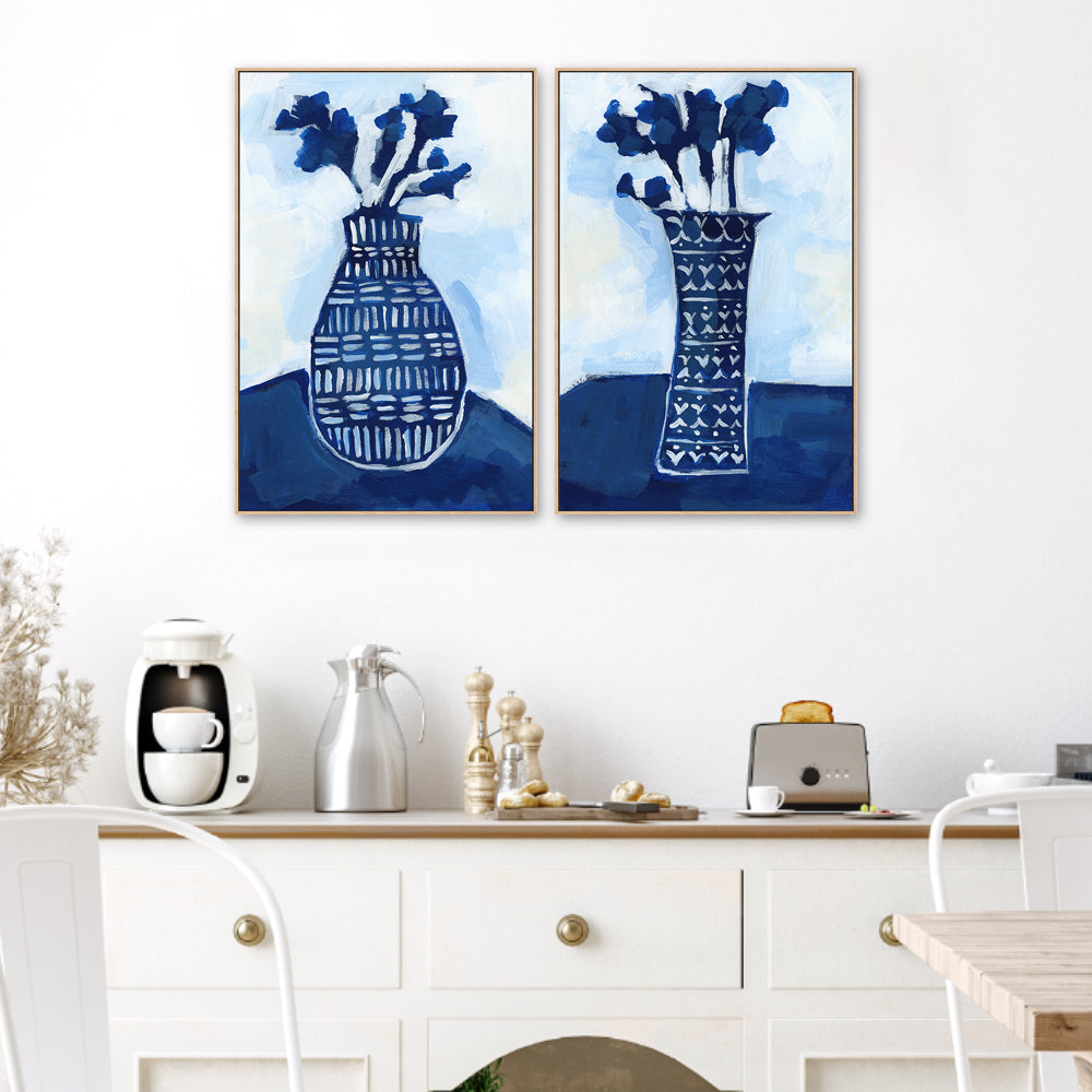 wall-art-print-canvas-poster-framed-Blue & White Florals , Style A & B , Set Of 2 , By Jetty Home-2