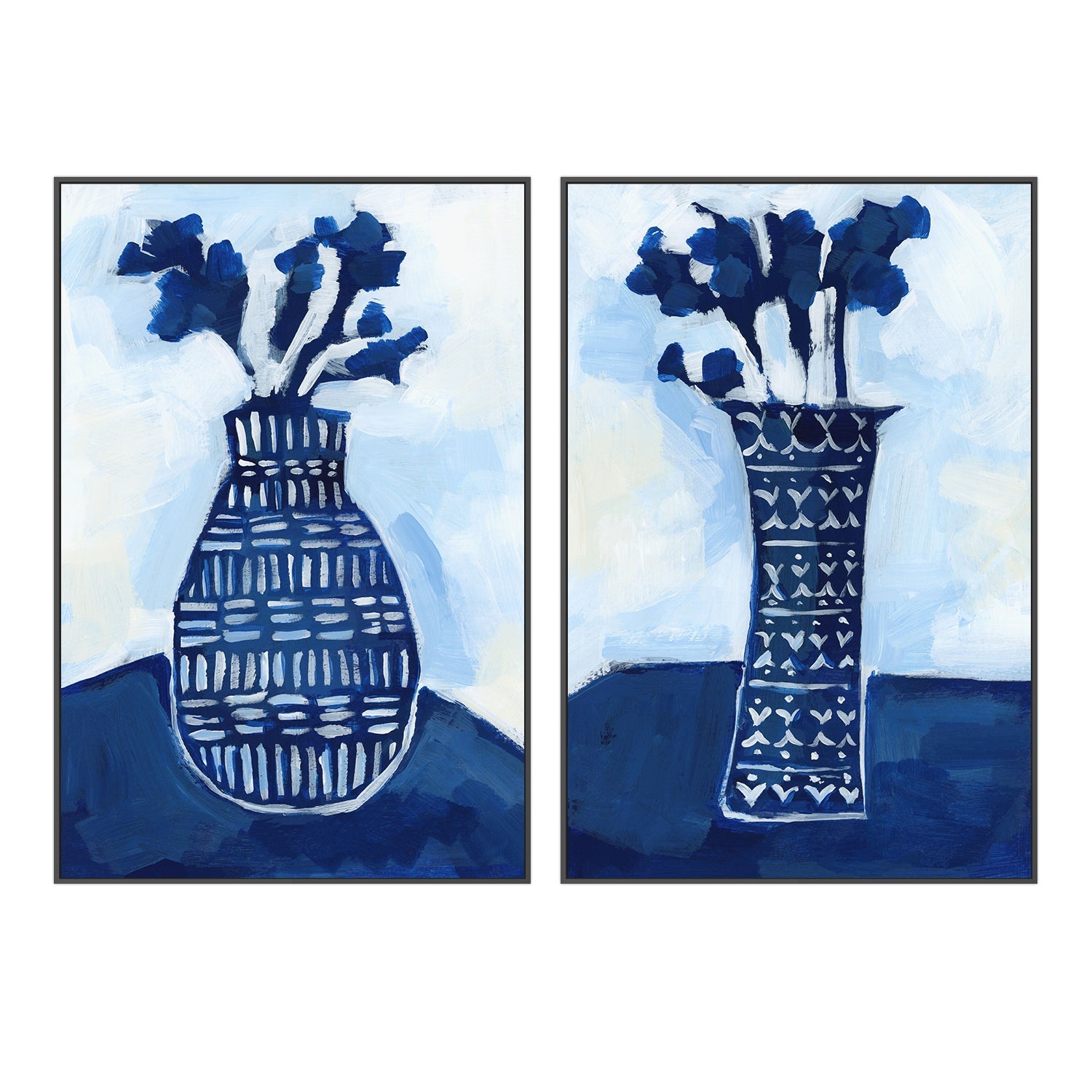 wall-art-print-canvas-poster-framed-Blue & White Florals , Style A & B , Set Of 2 , By Jetty Home-3