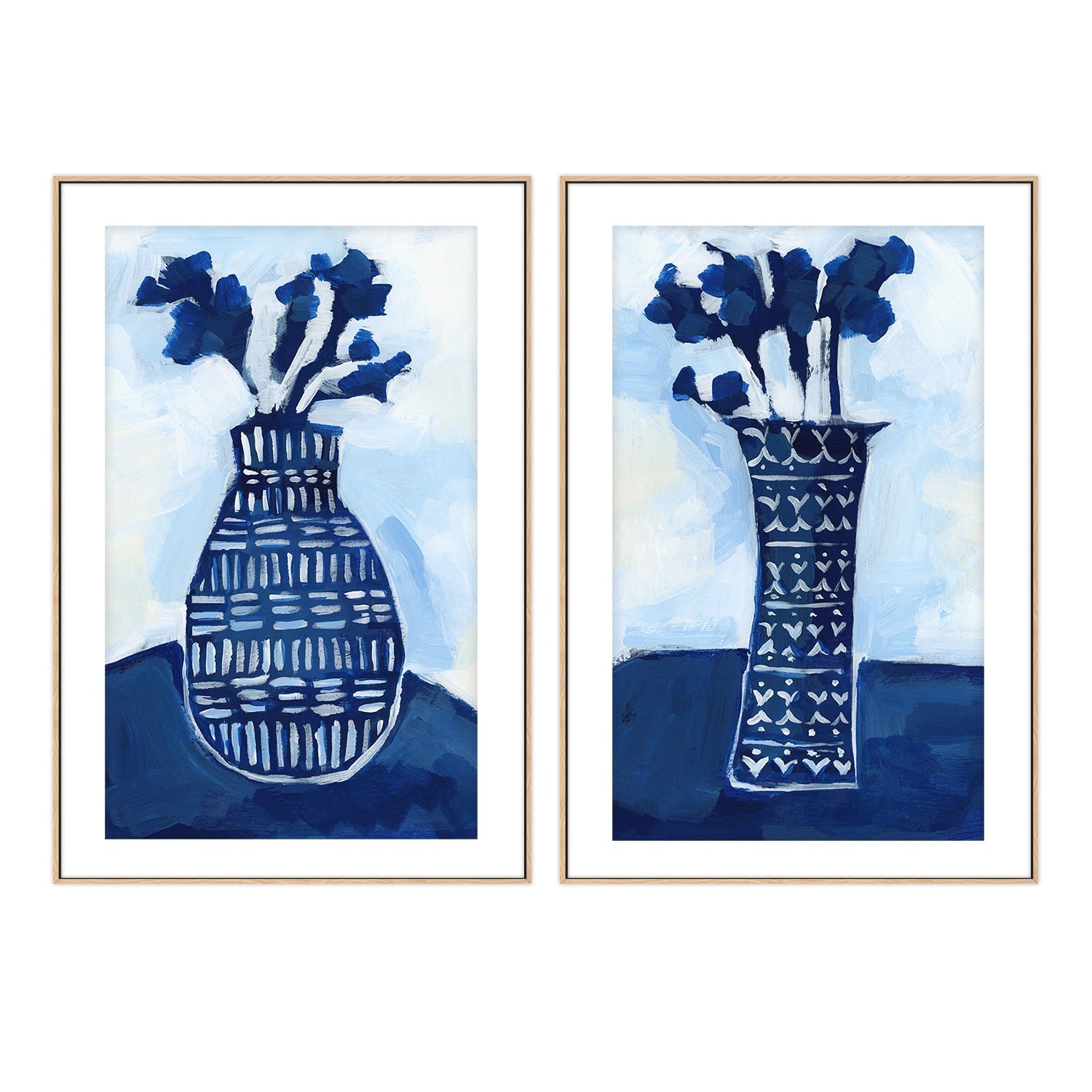 wall-art-print-canvas-poster-framed-Blue & White Florals , Style A & B , Set Of 2 , By Jetty Home-6