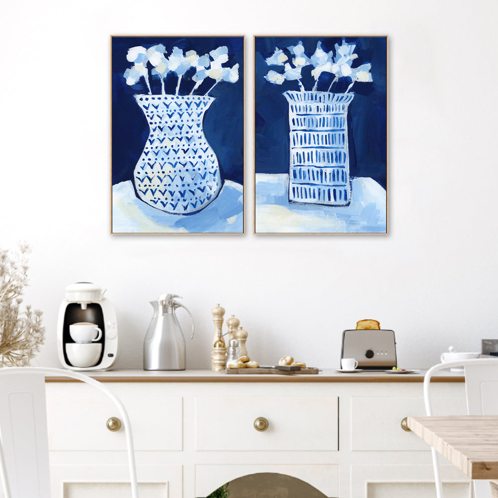 wall-art-print-canvas-poster-framed-Blue & White Florals , Style C & D , Set Of 2 , By Jetty Home-2