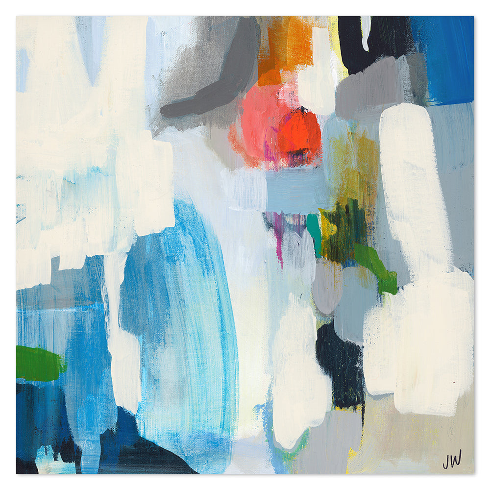 wall-art-print-canvas-poster-framed-Blue, White, Red And Green Abstract-by-Jenny Westenhofer Art-Gioia Wall Art