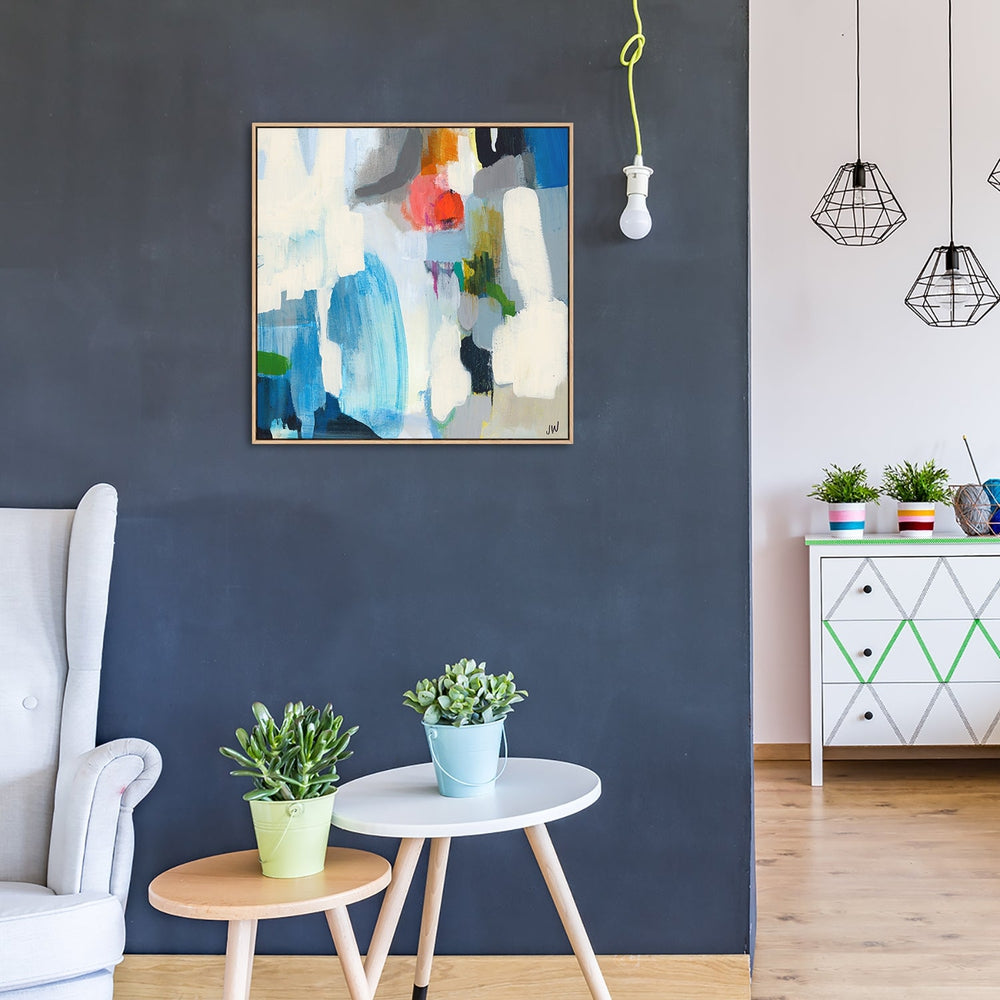 wall-art-print-canvas-poster-framed-Blue, White, Red And Green Abstract-by-Jenny Westenhofer Art-Gioia Wall Art