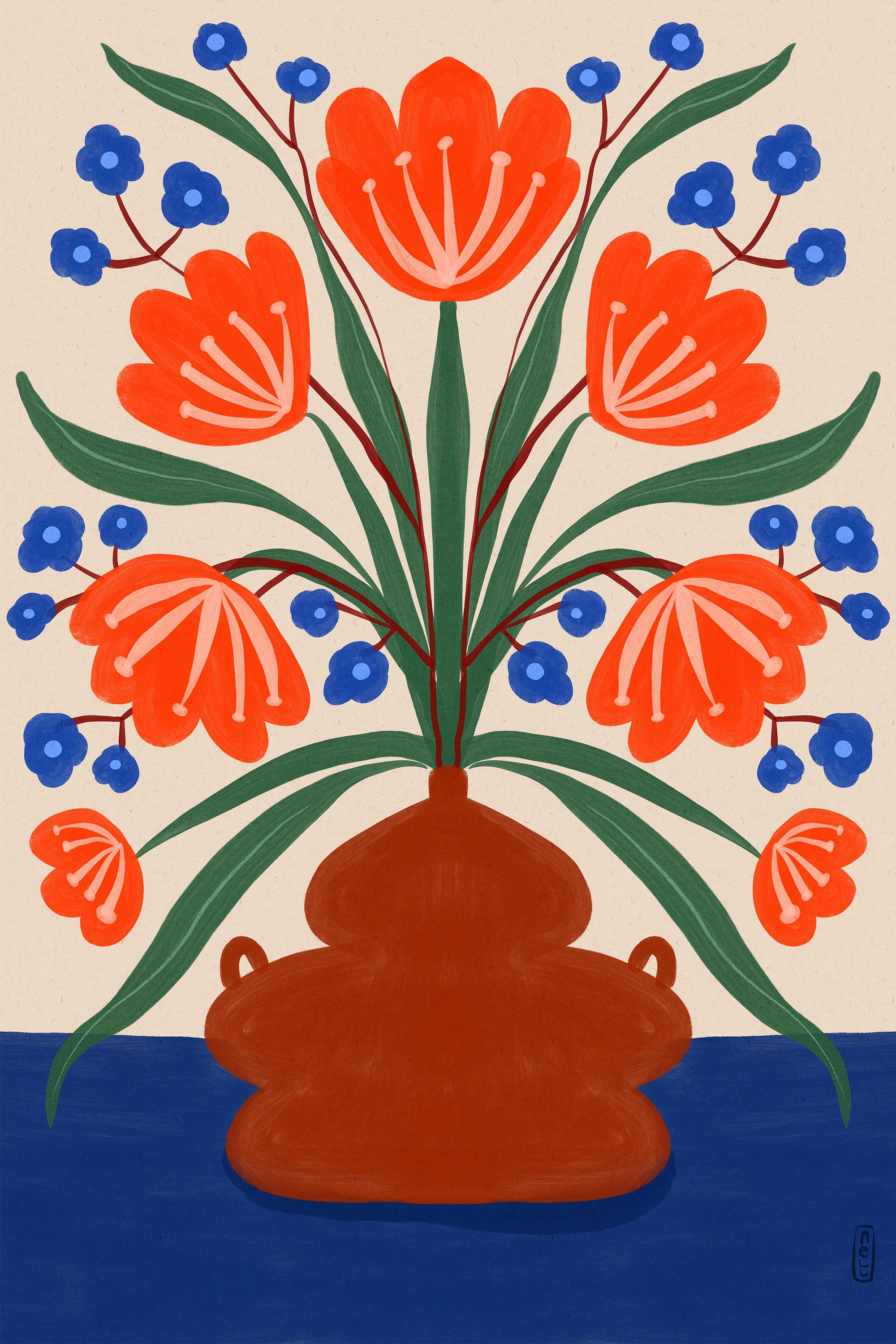 wall-art-print-canvas-poster-framed-Boho Folk Floral Illustration-1
