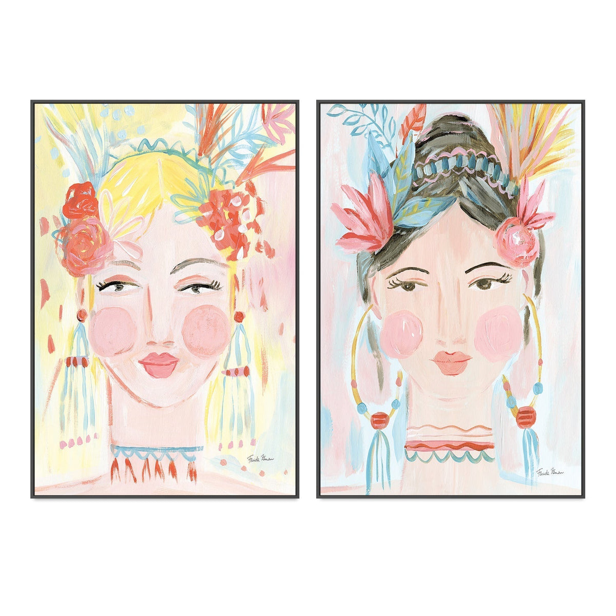 wall-art-print-canvas-poster-framed-Boho Lady, Style A & B, Set Of 2 , By Farida Zaman-GIOIA-WALL-ART