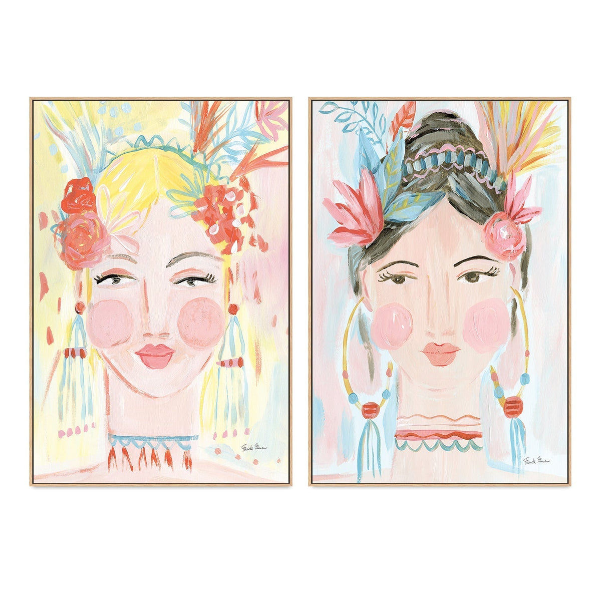 wall-art-print-canvas-poster-framed-Boho Lady, Style A & B, Set Of 2 , By Farida Zaman-GIOIA-WALL-ART