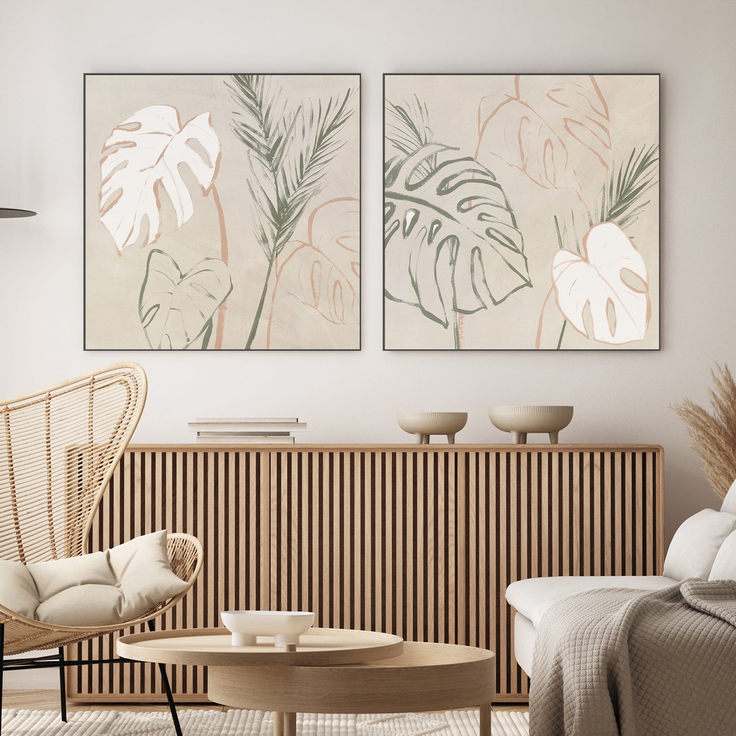 wall-art-print-canvas-poster-framed-Boho Palms, Style A & B, Set Of 2 , By Aria K-2