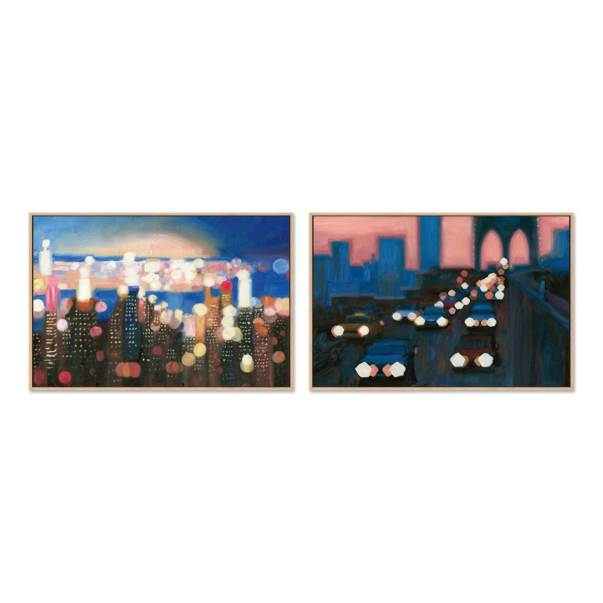 wall-art-print-canvas-poster-framed-Brooklyn Bridge at Evening City Lights, set of 2-by-James Wiens-Gioia Wall Art
