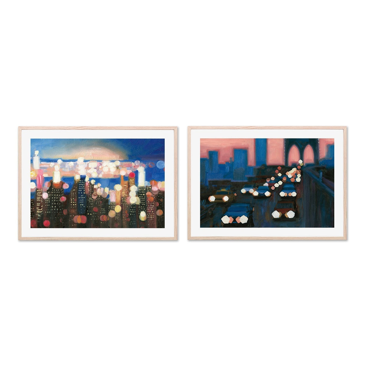 wall-art-print-canvas-poster-framed-Brooklyn Bridge at Evening City Lights, set of 2-by-James Wiens-Gioia Wall Art