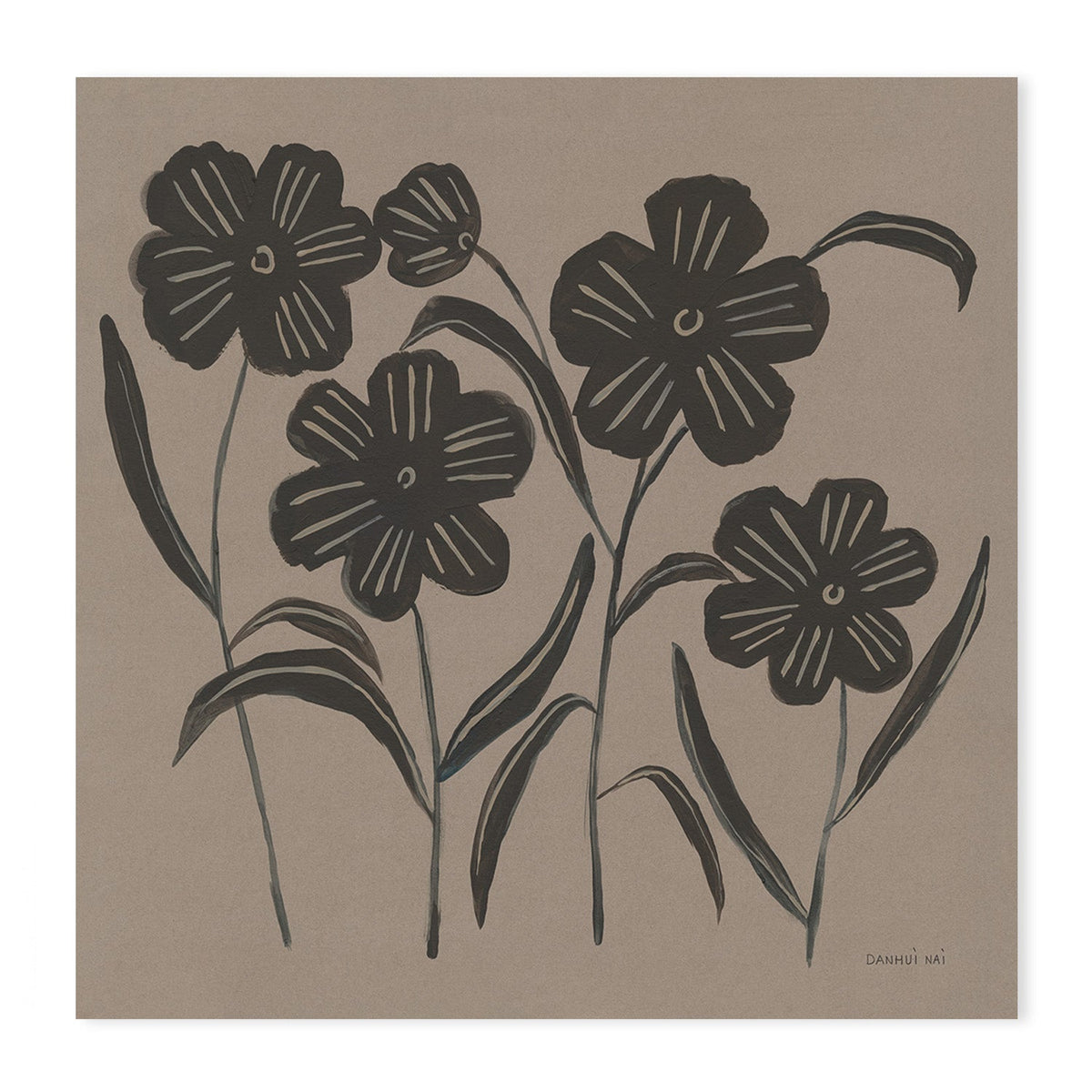 wall-art-print-canvas-poster-framed-Brown Abstract Flowers, Style A & B, Set Of 2 , By Danhui Nai-GIOIA-WALL-ART