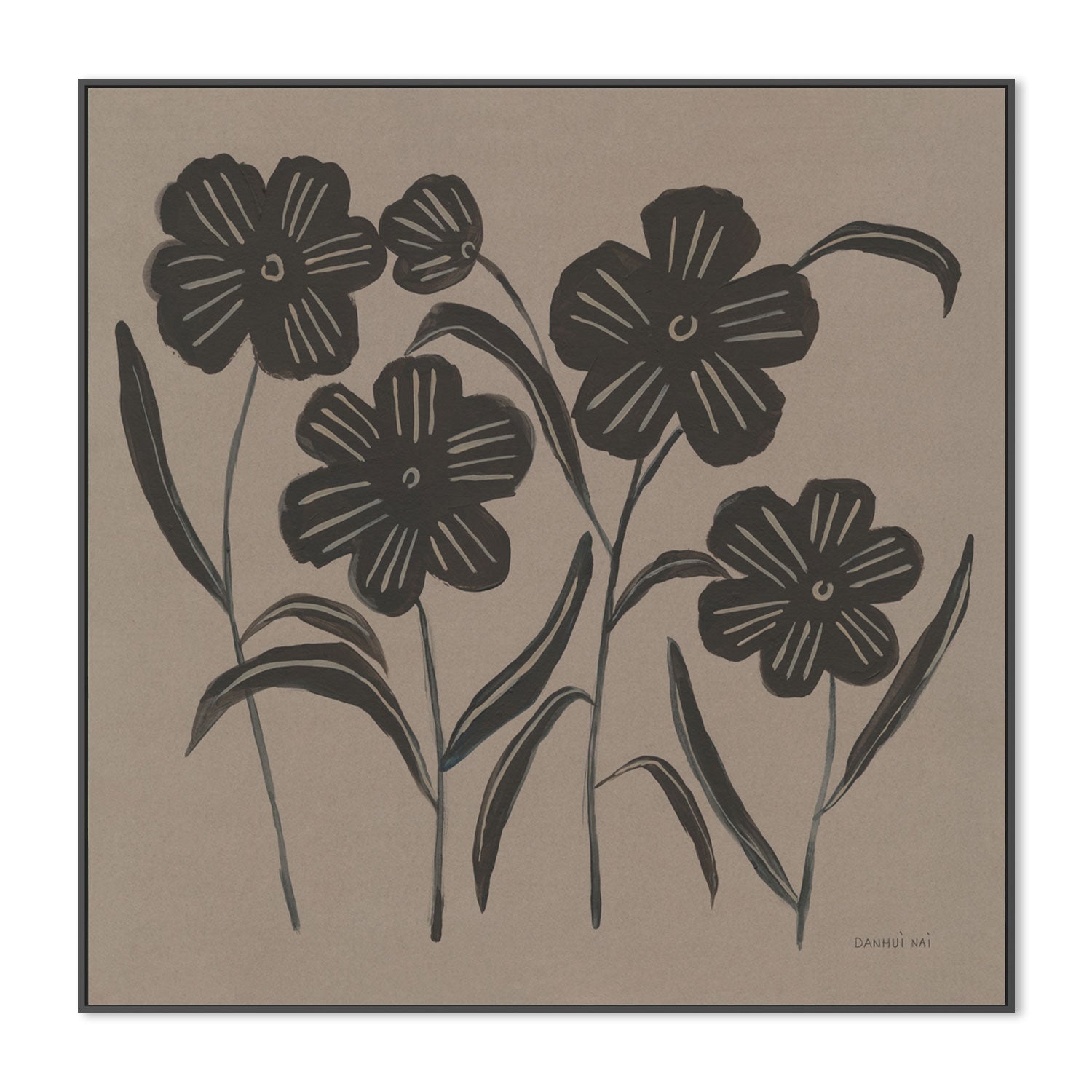 wall-art-print-canvas-poster-framed-Brown Abstract Flowers, Style A , By Danhui Nai-GIOIA-WALL-ART