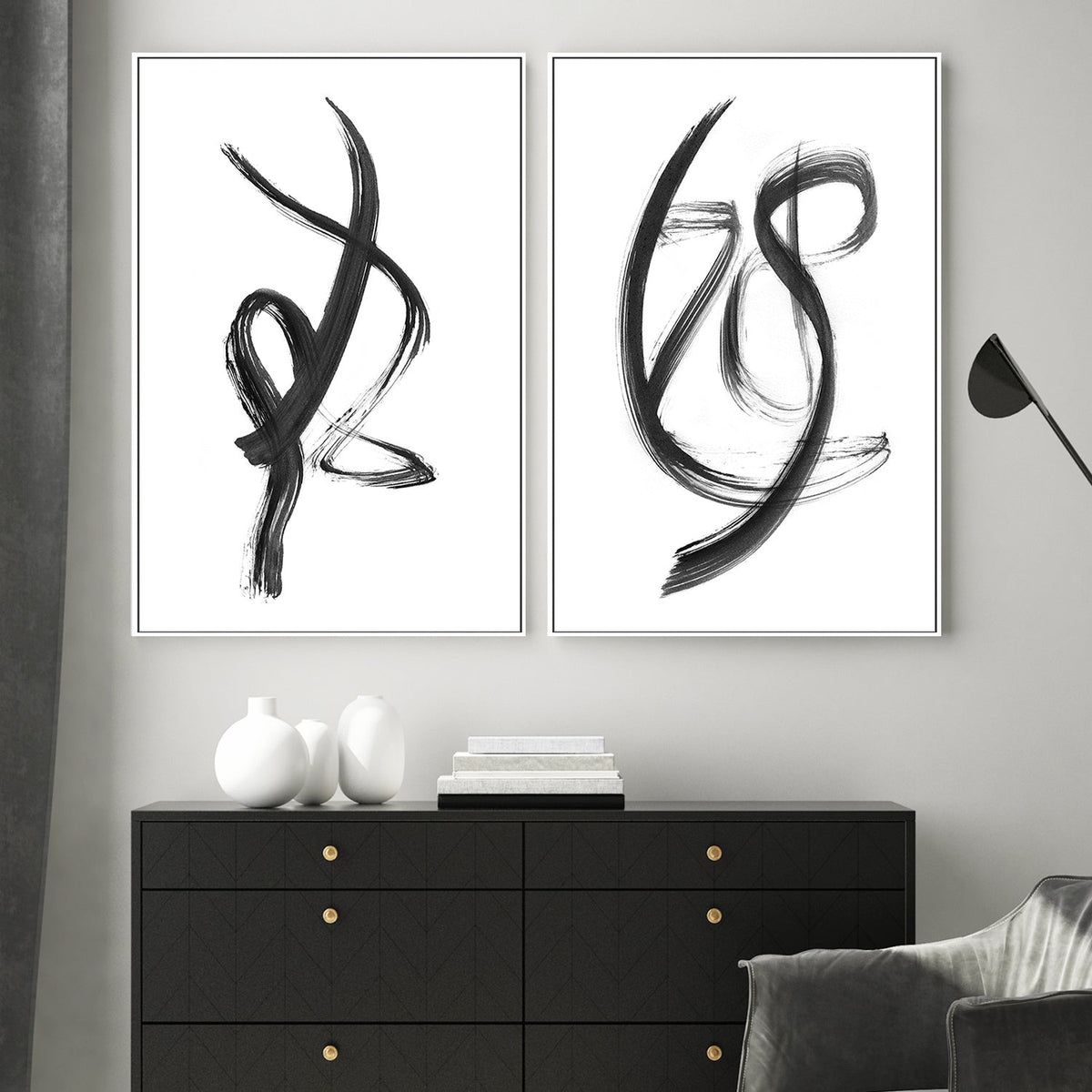 wall-art-print-canvas-poster-framed-Brush Stroke Style A & B, Set Of 2-by-Danushka Abeygoda-Gioia Wall Art