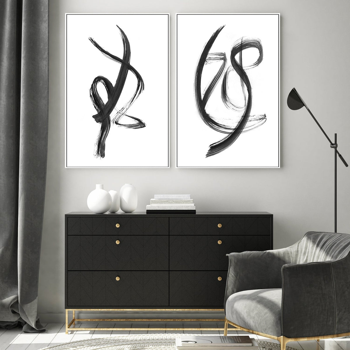 wall-art-print-canvas-poster-framed-Brush Stroke Style A & B, Set Of 2-by-Danushka Abeygoda-Gioia Wall Art