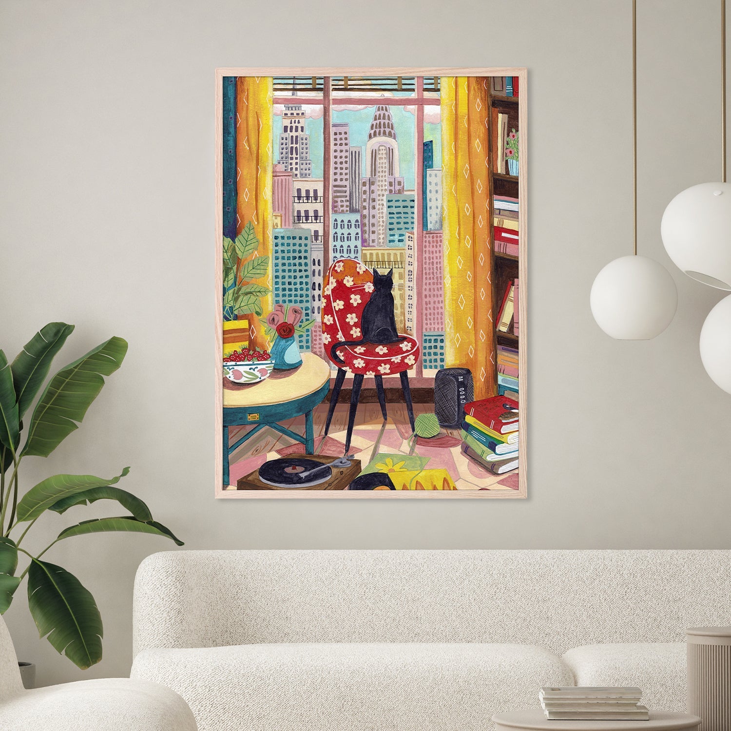 wall-art-print-canvas-poster-framed-Cat in front of window in New York bright colours-2
