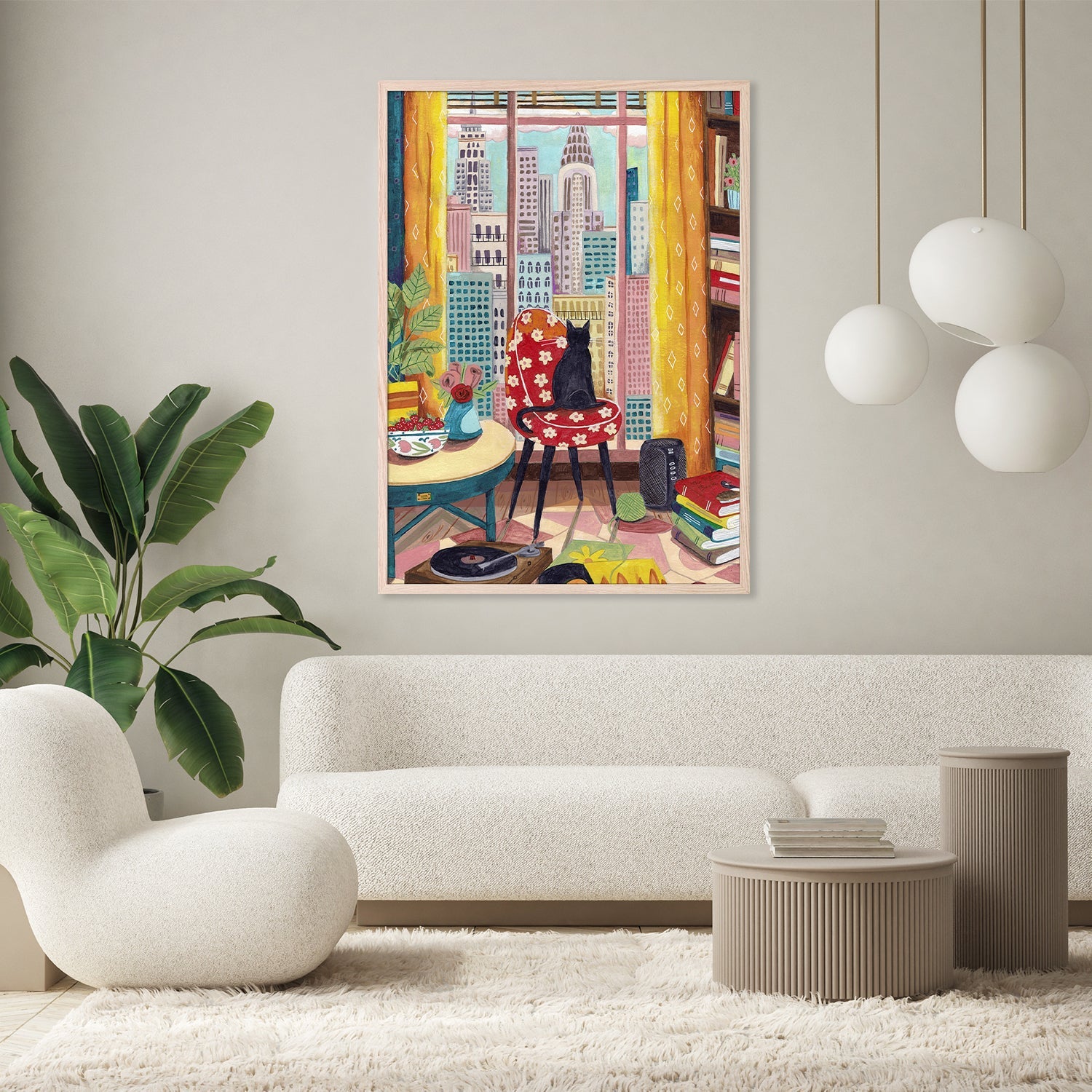 wall-art-print-canvas-poster-framed-Cat in front of window in New York bright colours-9