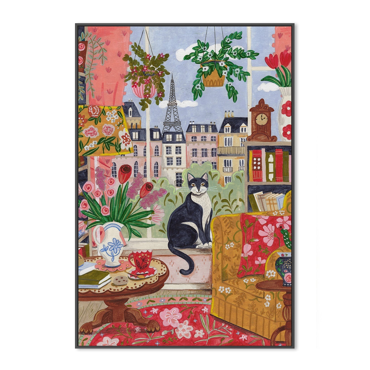 wall-art-print-canvas-poster-framed-Cat in front of window in Paris bright colours-3