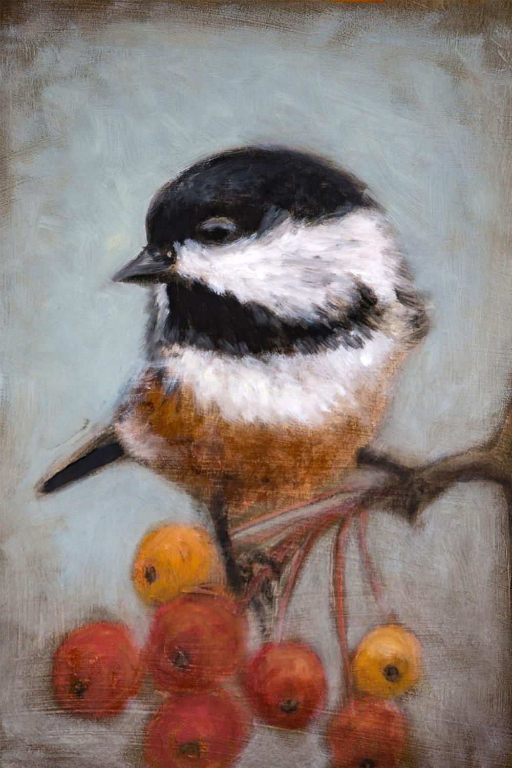 wall-art-print-canvas-poster-framed-Chickadee And Winter Berries-1