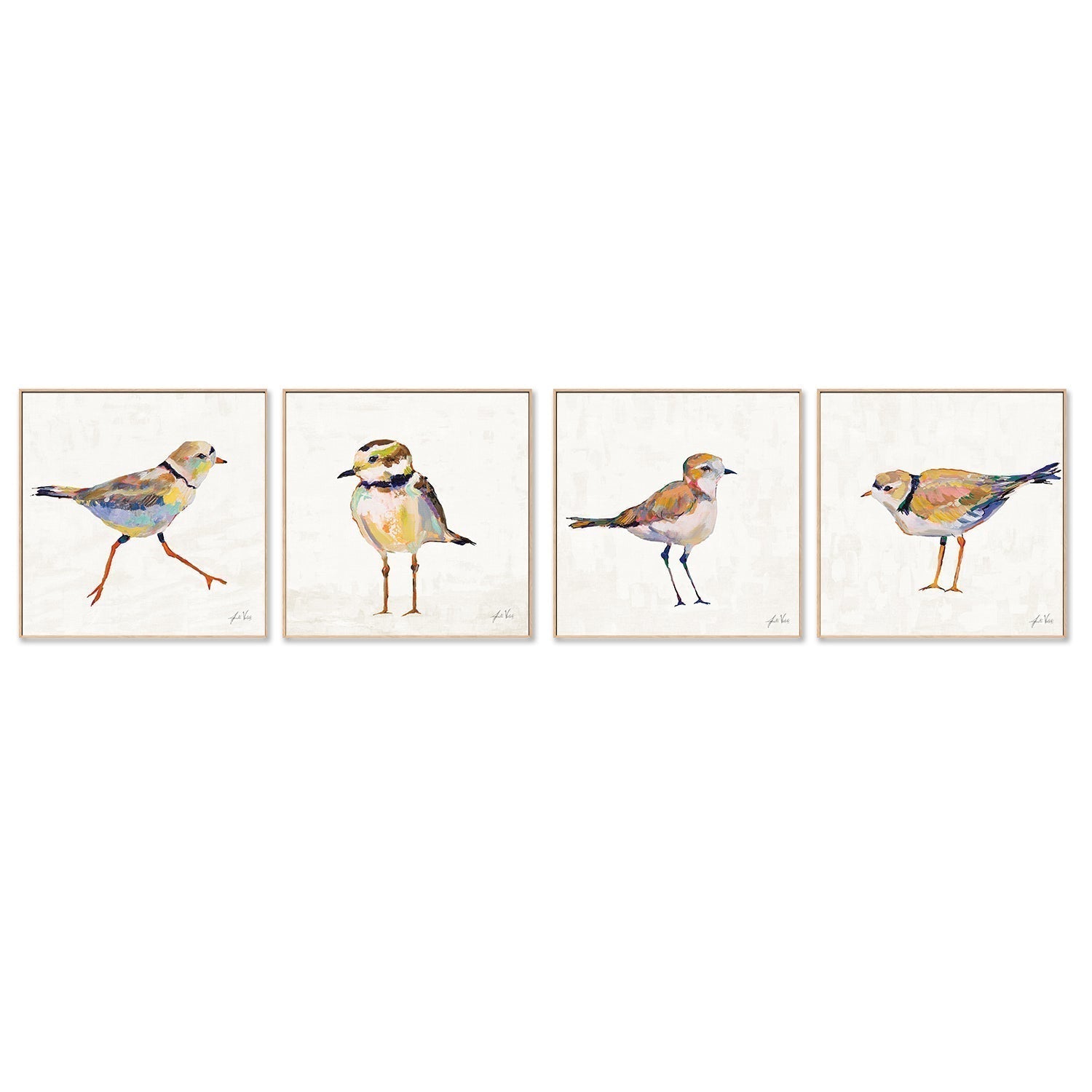 wall-art-print-canvas-poster-framed-Coastal Plover Linen, Set of 4-by-Jeanette Vertentes-Gioia Wall Art