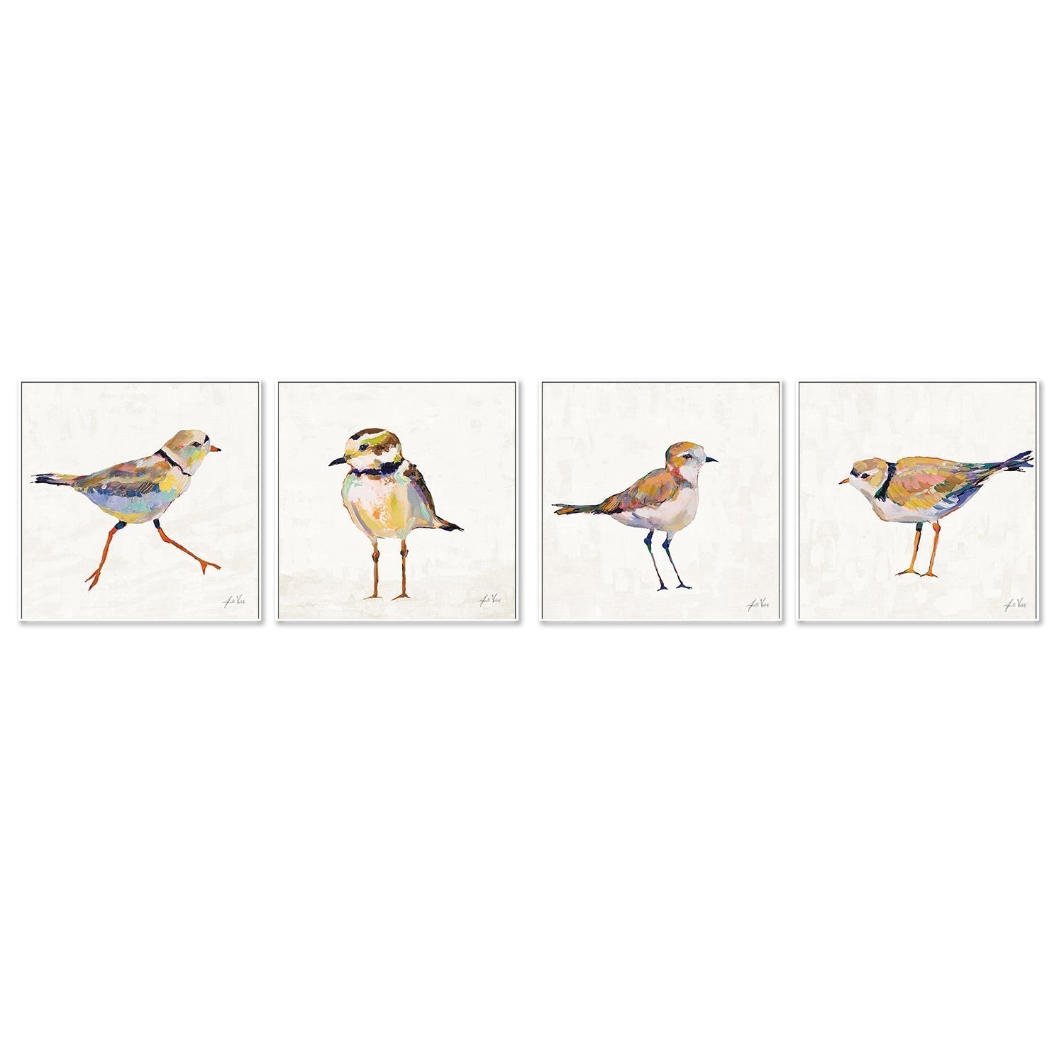 wall-art-print-canvas-poster-framed-Coastal Plover Linen, Set of 4-by-Jeanette Vertentes-Gioia Wall Art