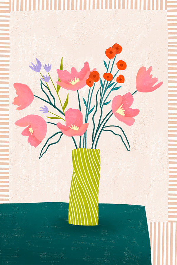 wall-art-print-canvas-poster-framed-Colorful Blossoms in Stripes-1