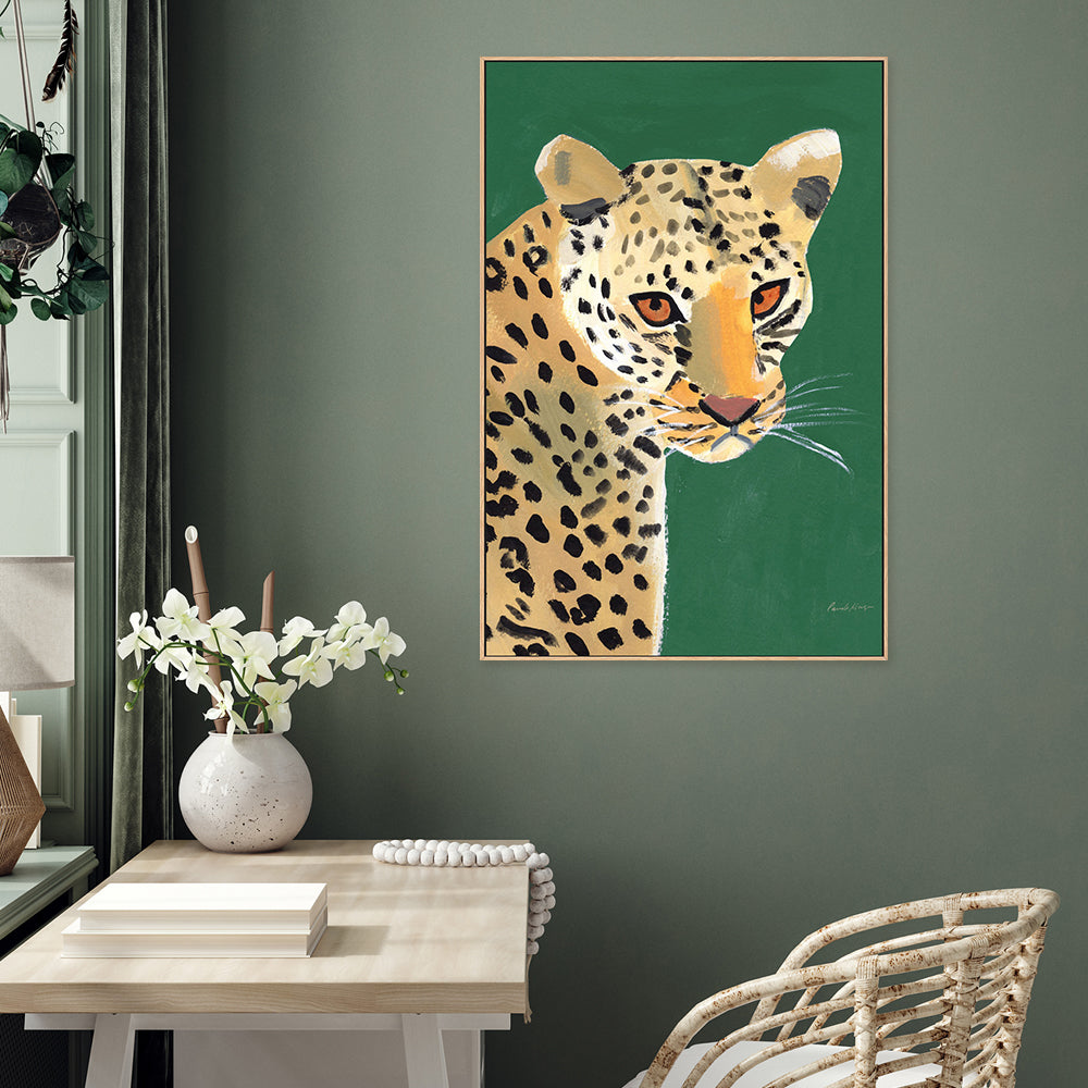 wall-art-print-canvas-poster-framed-Colorful Cheetah on Emerald-by-Pamela Munger-Gioia Wall Art
