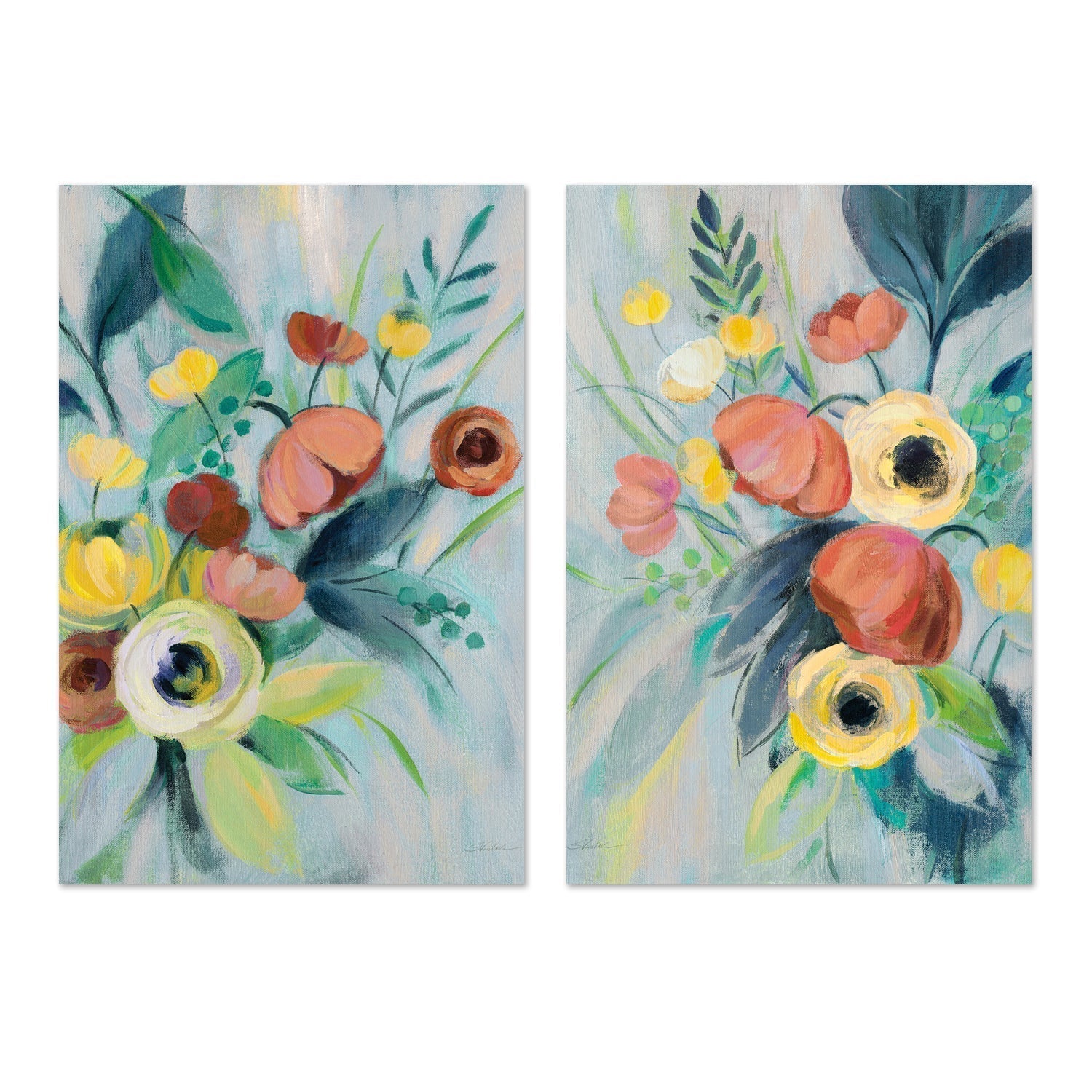 wall-art-print-canvas-poster-framed-Colorful Elegant Floral, Set Of 2-by-Silvia Vassileva-Gioia Wall Art