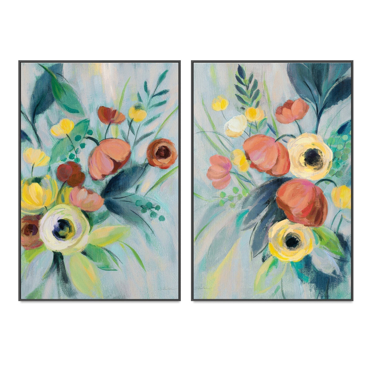 wall-art-print-canvas-poster-framed-Colorful Elegant Floral, Set Of 2-by-Silvia Vassileva-Gioia Wall Art