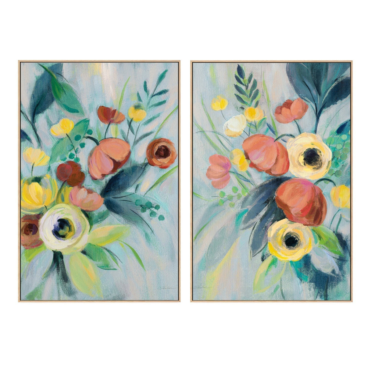 wall-art-print-canvas-poster-framed-Colorful Elegant Floral, Set Of 2-by-Silvia Vassileva-Gioia Wall Art