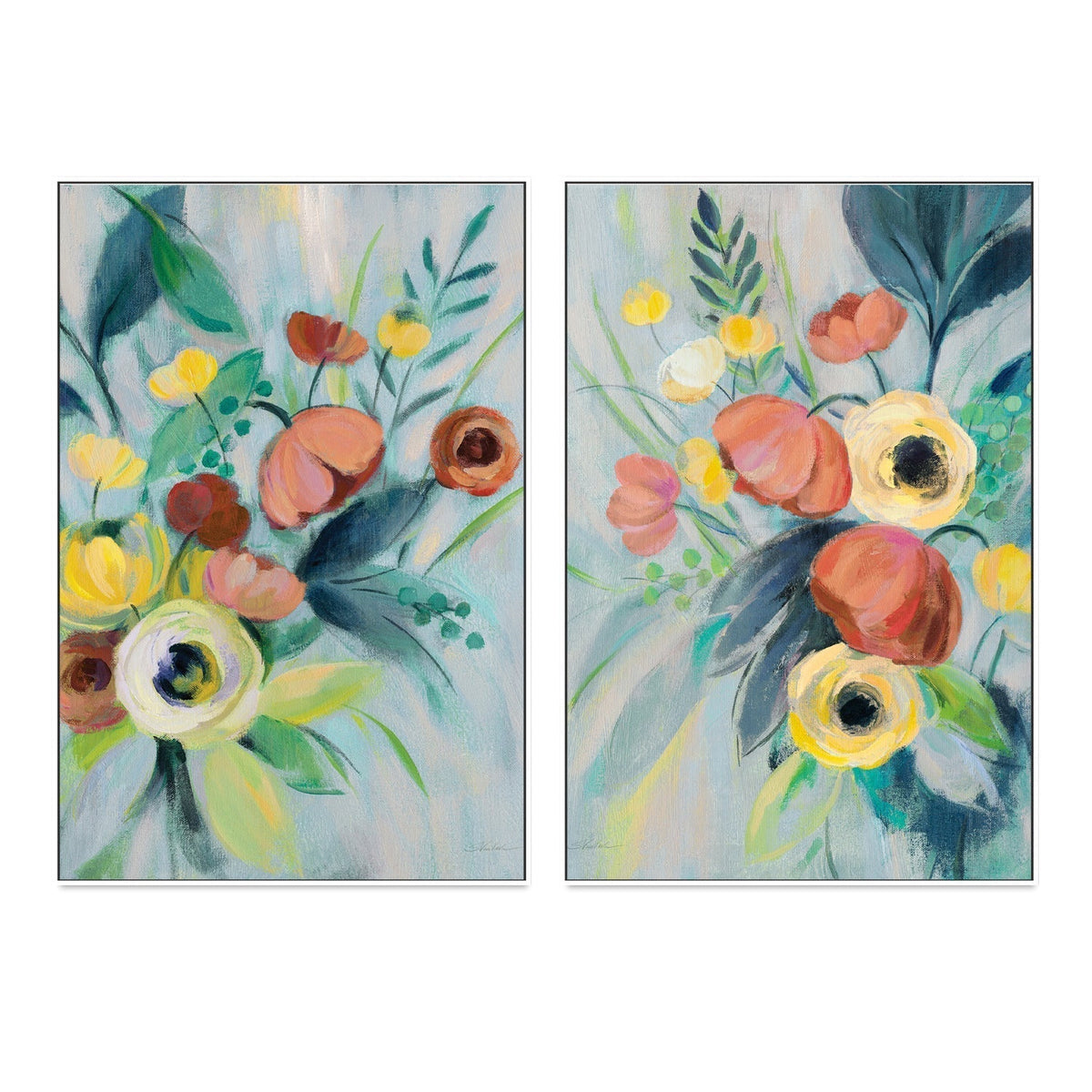 wall-art-print-canvas-poster-framed-Colorful Elegant Floral, Set Of 2-by-Silvia Vassileva-Gioia Wall Art