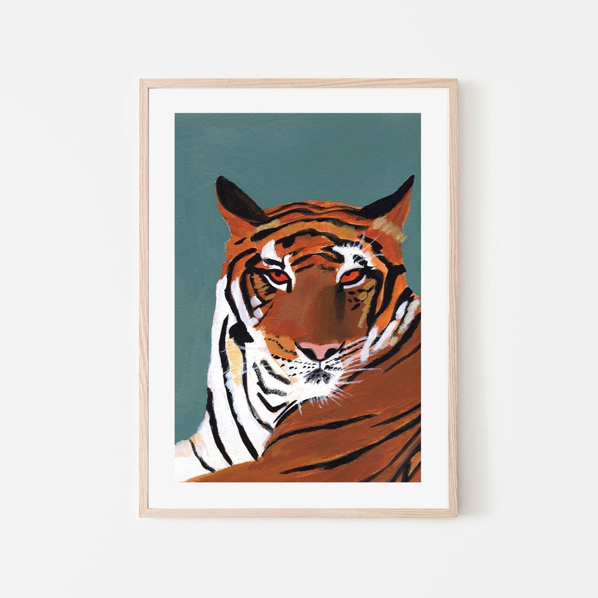 wall-art-print-canvas-poster-framed-Colorful Tiger on Teal-by-Pamela Munger-Gioia Wall Art