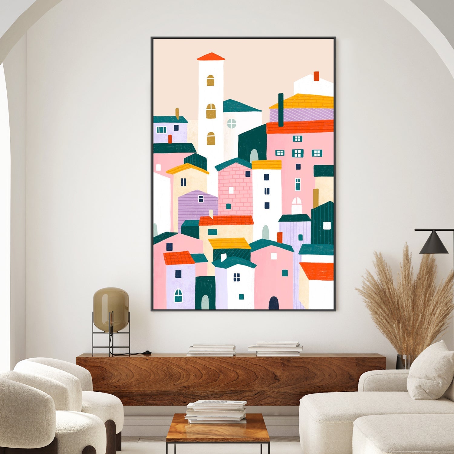 wall-art-print-canvas-poster-framed-Colorful Village Scene-2
