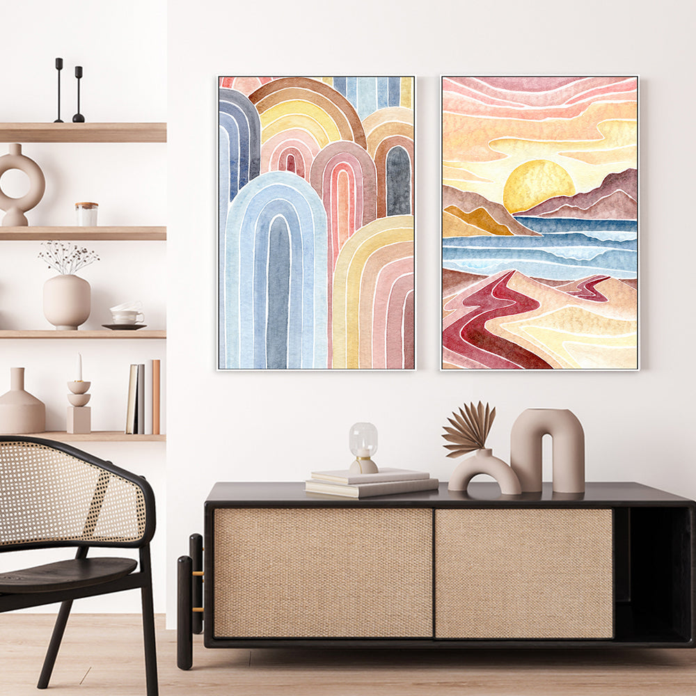 Coloured Arches & Landscape, Set of 2 , By Jessie Mitchelson