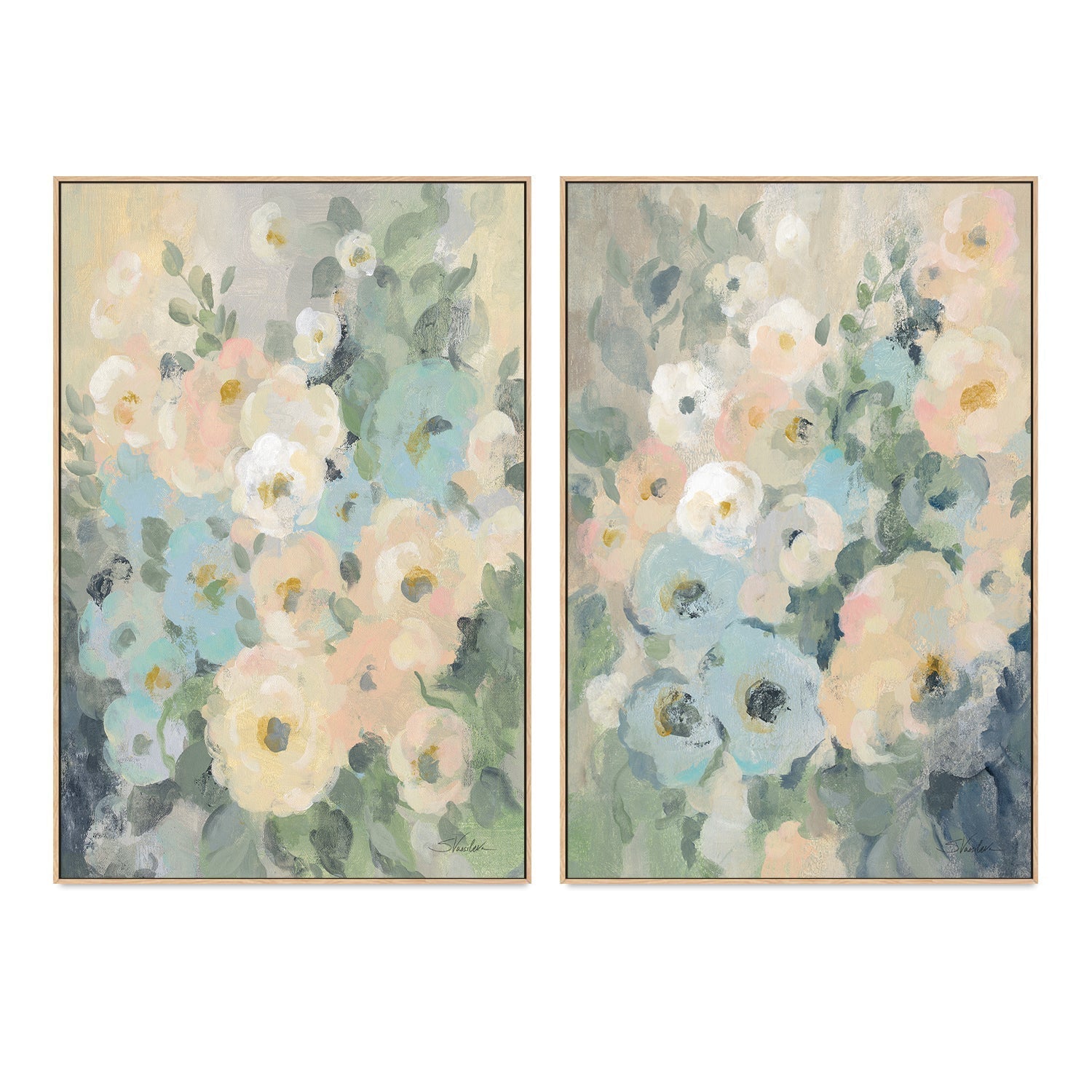 wall-art-print-canvas-poster-framed-Cottage Blue Floral, Style A & B, Set Of 2 , By Silvia Vassileva-GIOIA-WALL-ART