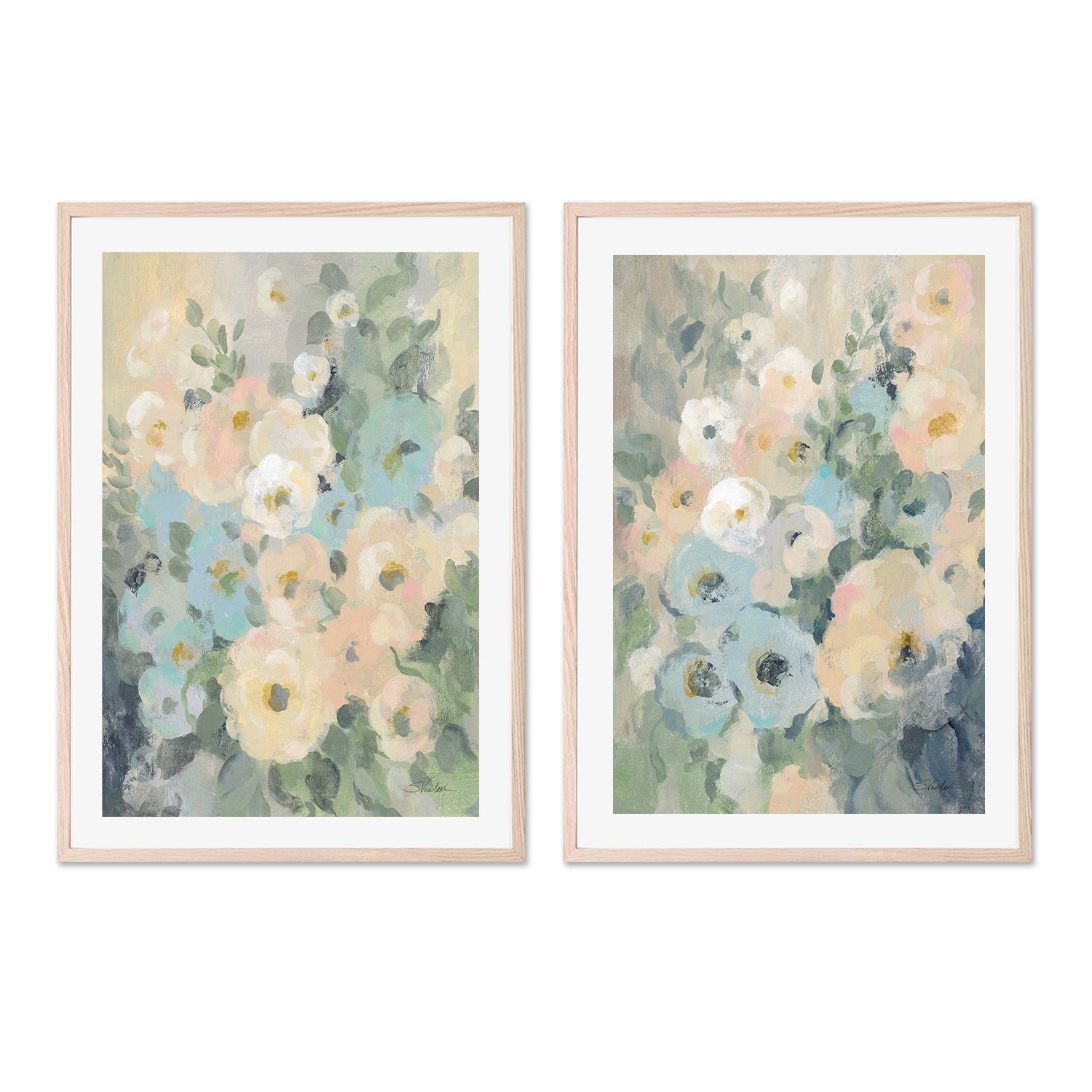 wall-art-print-canvas-poster-framed-Cottage Blue Floral, Style A & B, Set Of 2 , By Silvia Vassileva-GIOIA-WALL-ART