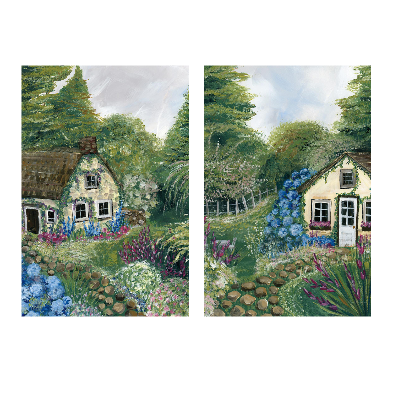 wall-art-print-canvas-poster-framed-Country Cottage, Style C & D, Set Of 2-1