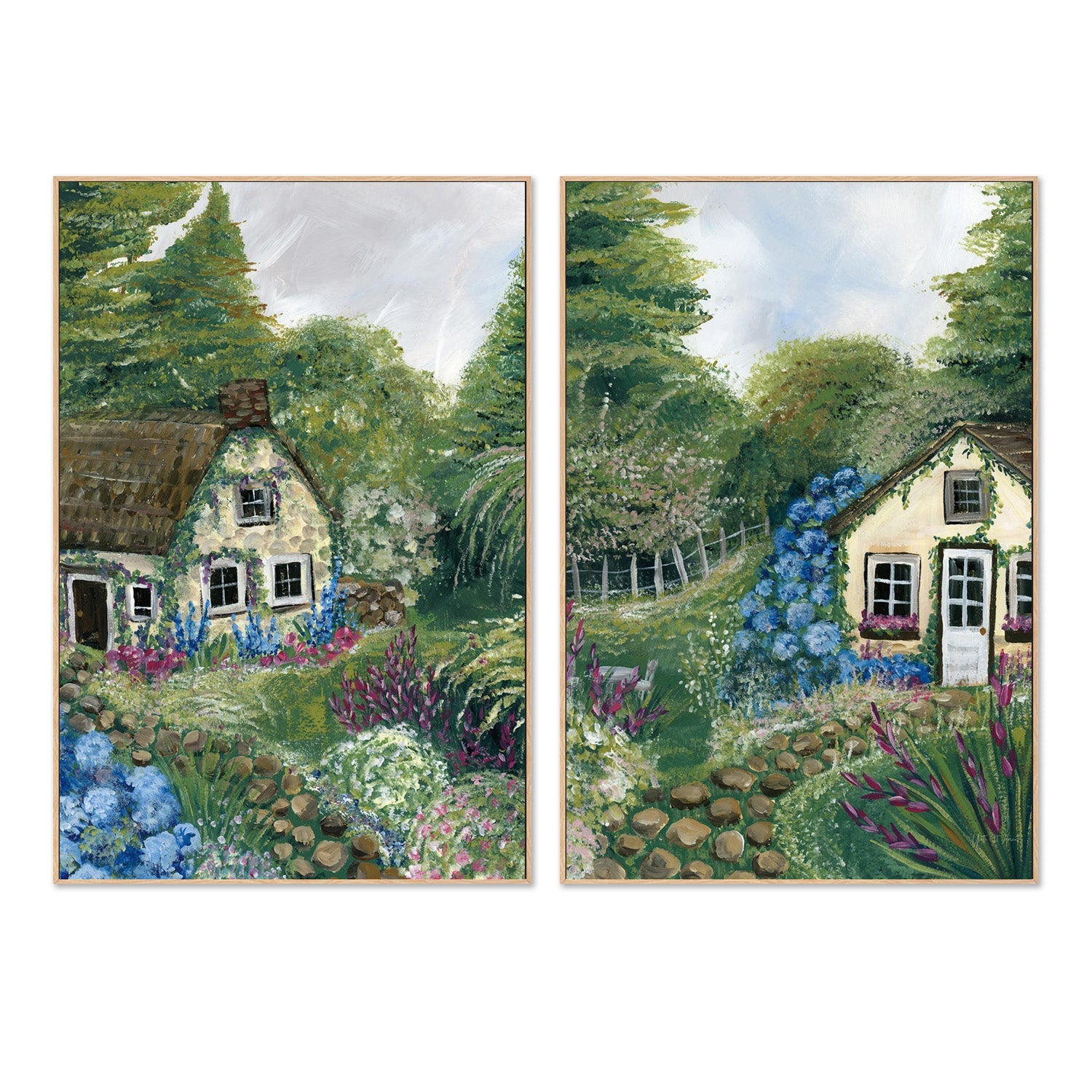 wall-art-print-canvas-poster-framed-Country Cottage, Style C & D, Set Of 2-4
